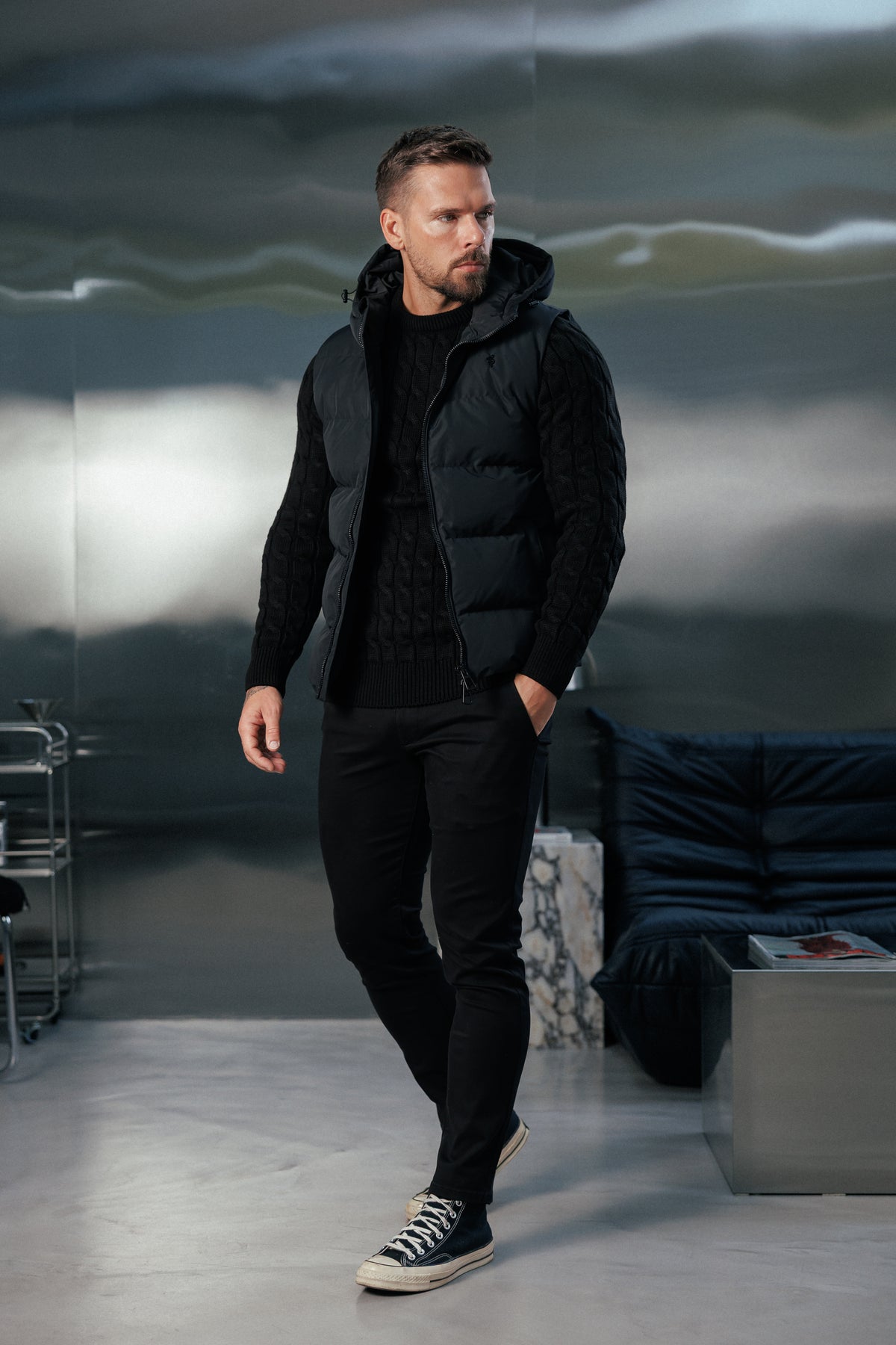 Black Padded Hooded Gilet - FSN235 (PRE ORDER 24TH OCTOBER)