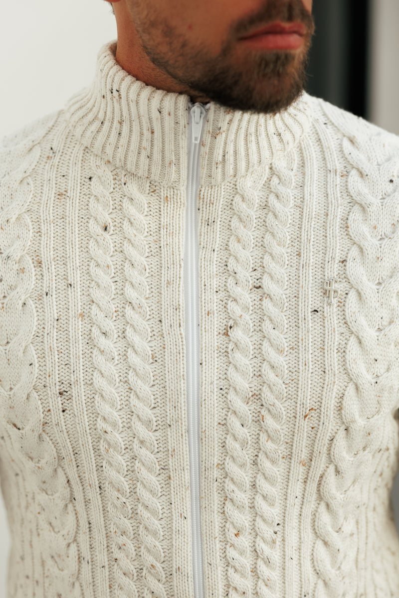 Father Sons Funnel Neck Full Zip Cardigan Beige Fleck -  FSJ148 (PRE ORDER 21ST DECEMBER)