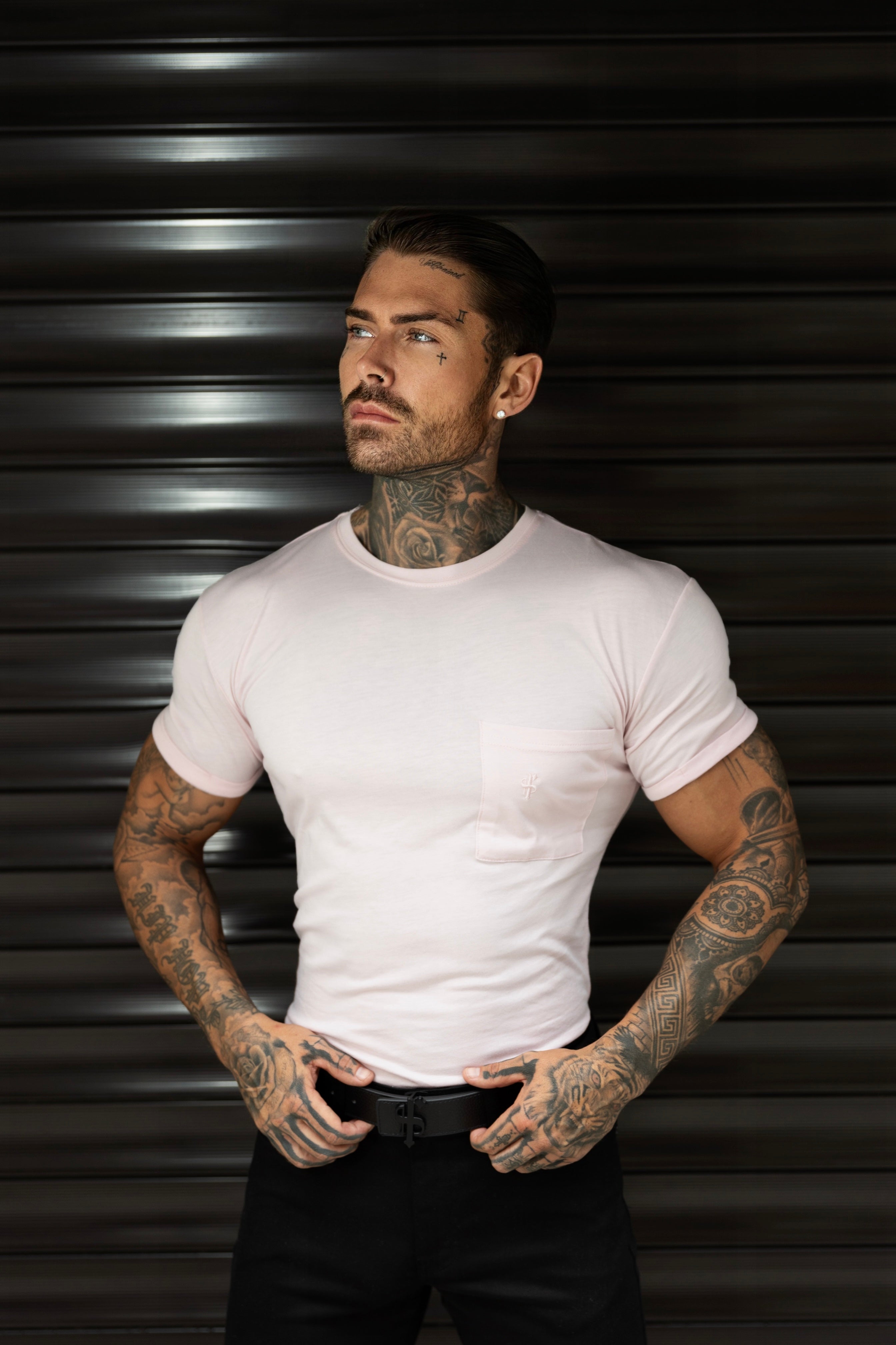 Powder Pink Bamboo Crew T Shirt With Pocket Short Sleeve- FSH1098