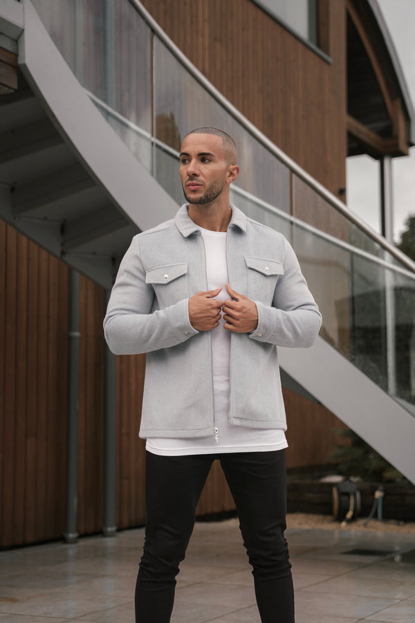 FS Brushed Zipped Plain Jacket Light Grey - FSN173