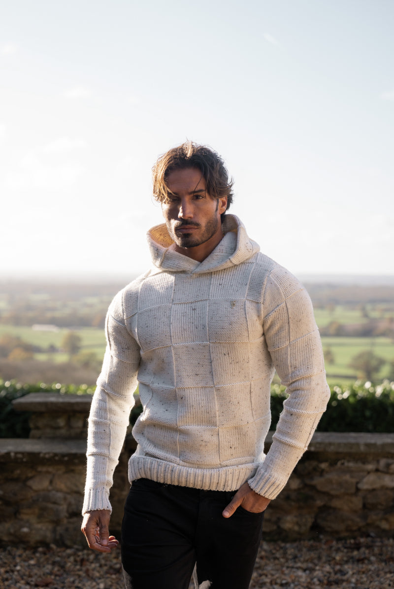 Father Sons Beige Fleck Checkerboard Knitted Hoodie - FSJ133 (PRE ORDER 11TH DECEMBER)