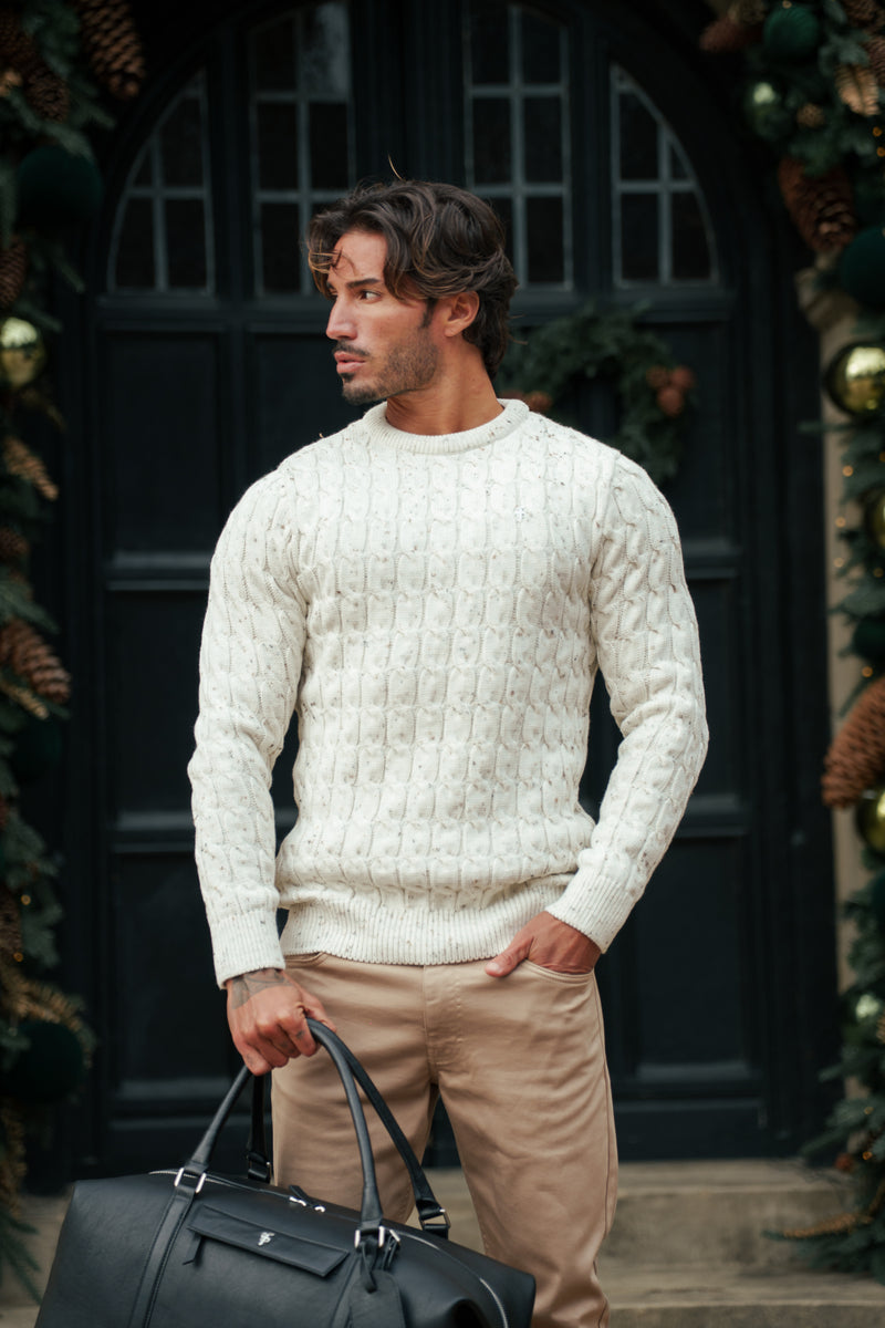 Father Sons Link Weave Knit Beige Fleck Crew Neck Jumper - FSJ128
