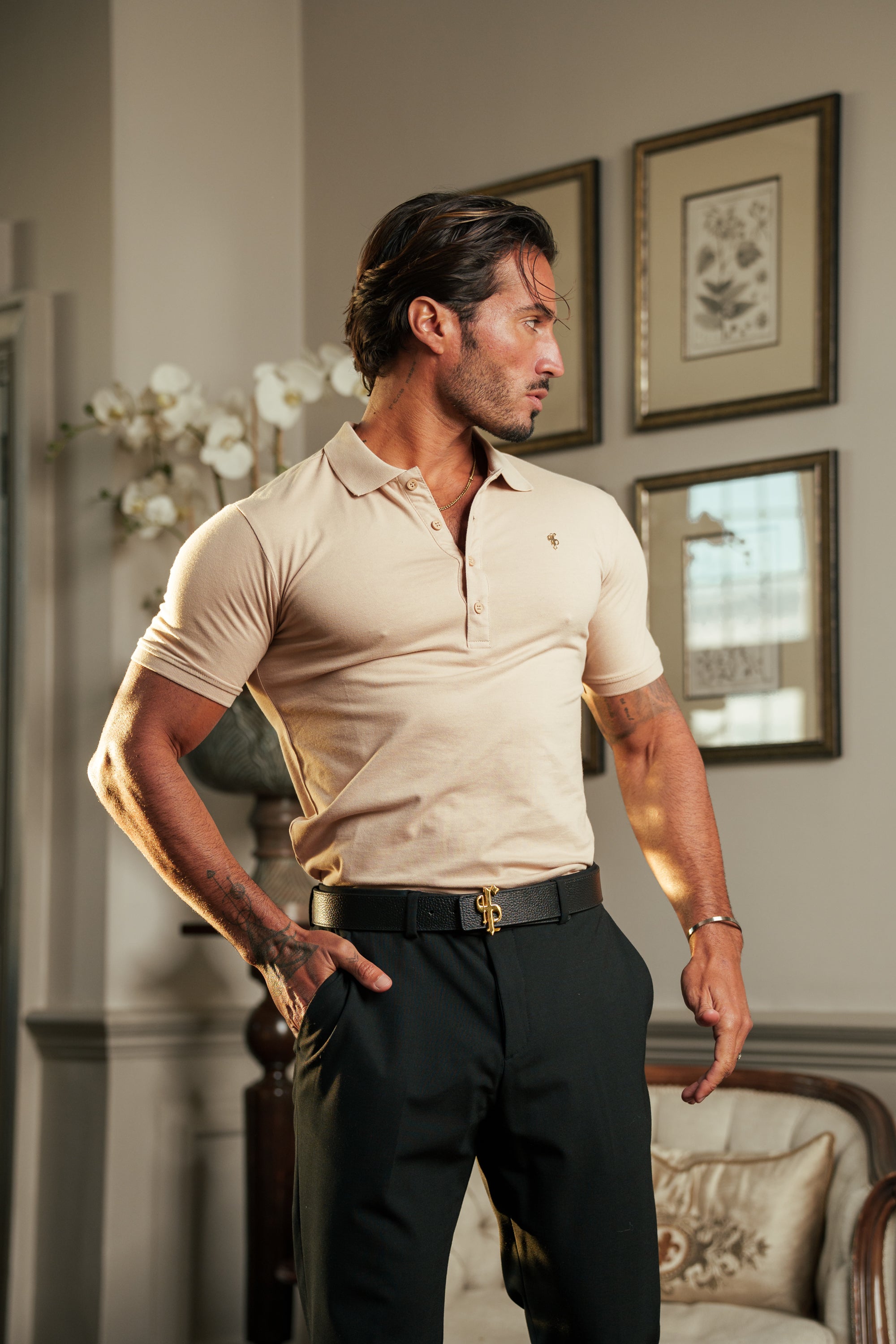 Beige / Gold Polo Shirt - FSH1409