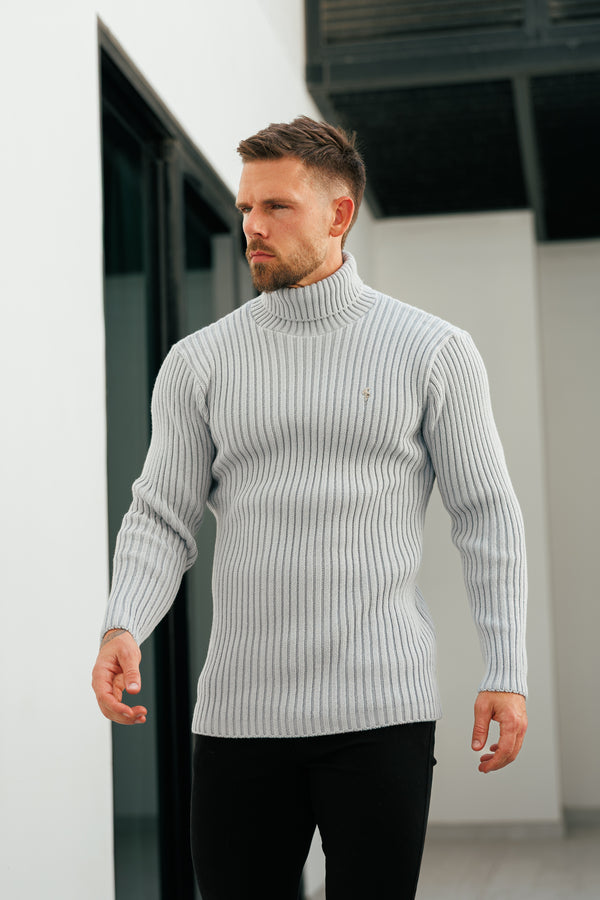 Father Sons Ribbed Knit Cop Grey Roll Neck Jumper - FSJ116