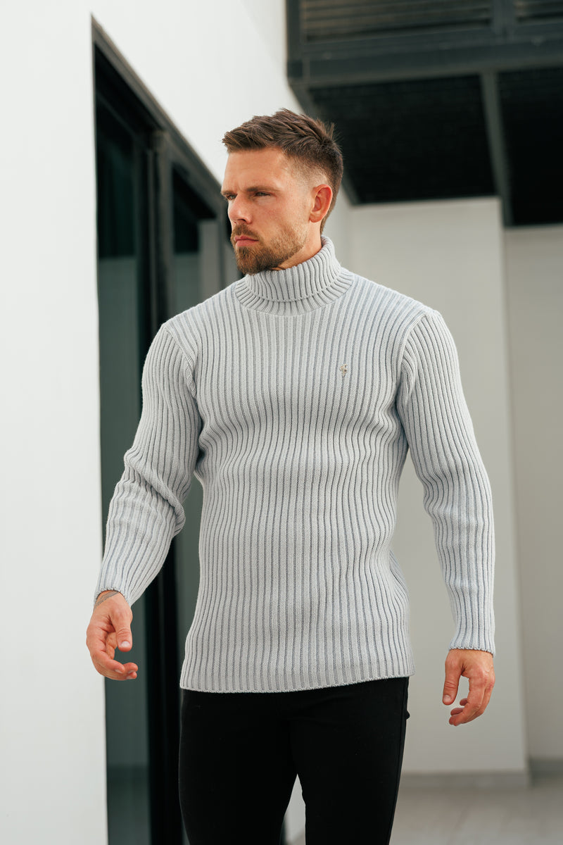 Father Sons Ribbed Knit Cop Grey Roll Neck Jumper - FSJ116