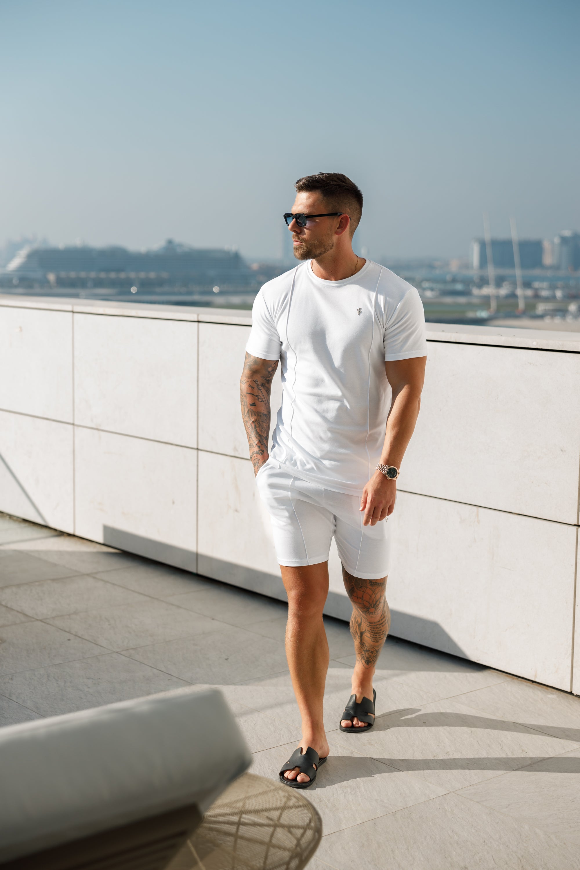 White / Silver Crew T Shirt With Pintuck Detail - FSH1046
