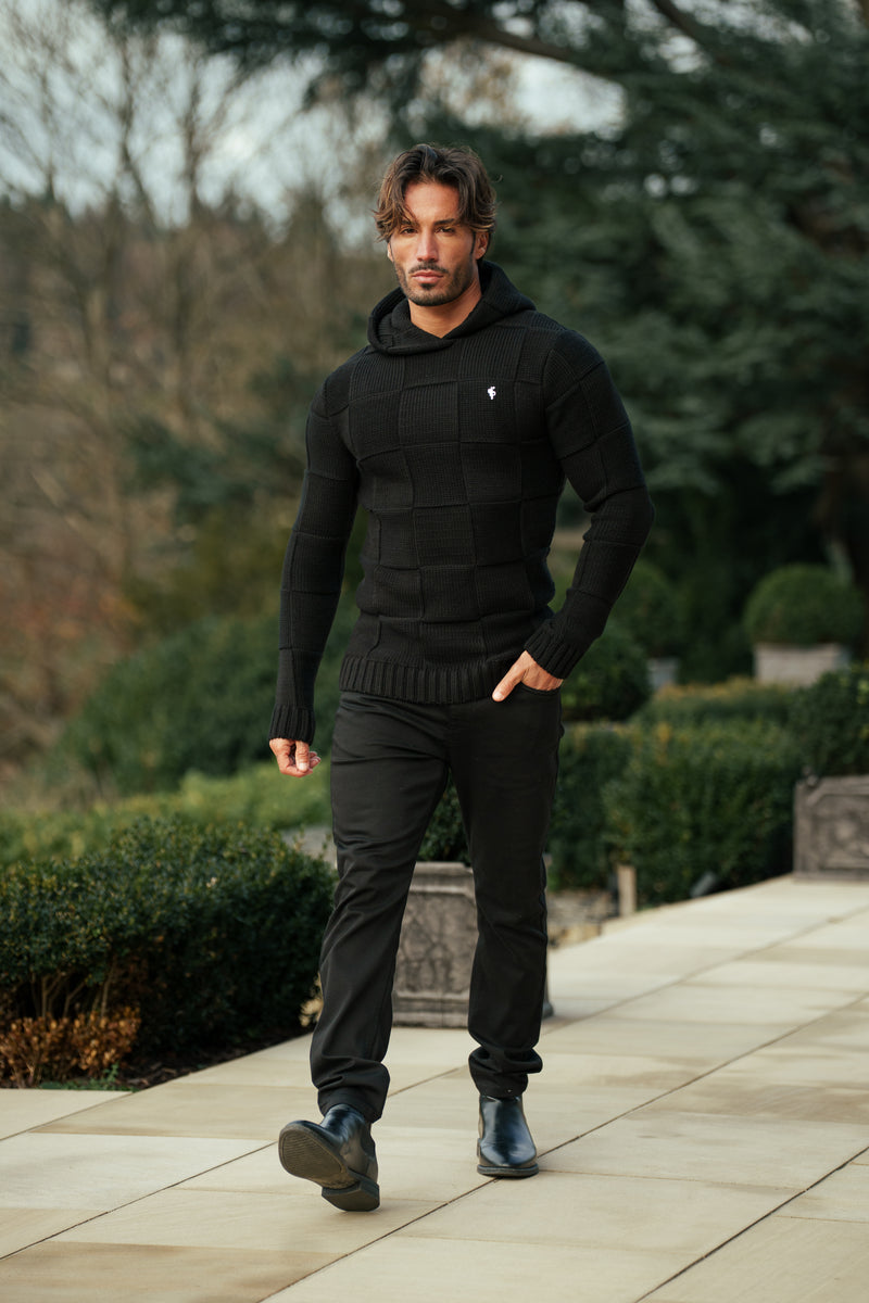 Father Sons Black Checkerboard Knitted Hoodie - FSJ135 (PRE ORDER 11TH DECEMBER)