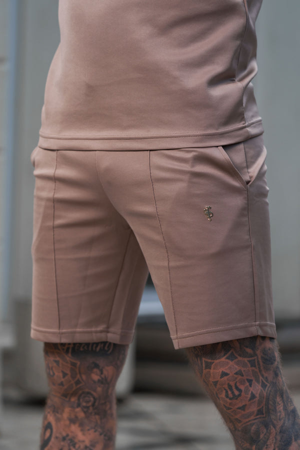 Father Sons Scuba Taupe / Gold Elasticated Drawstring Pintuck Shorts - FSH1037 (PRE ORDER 25TH APRIL)