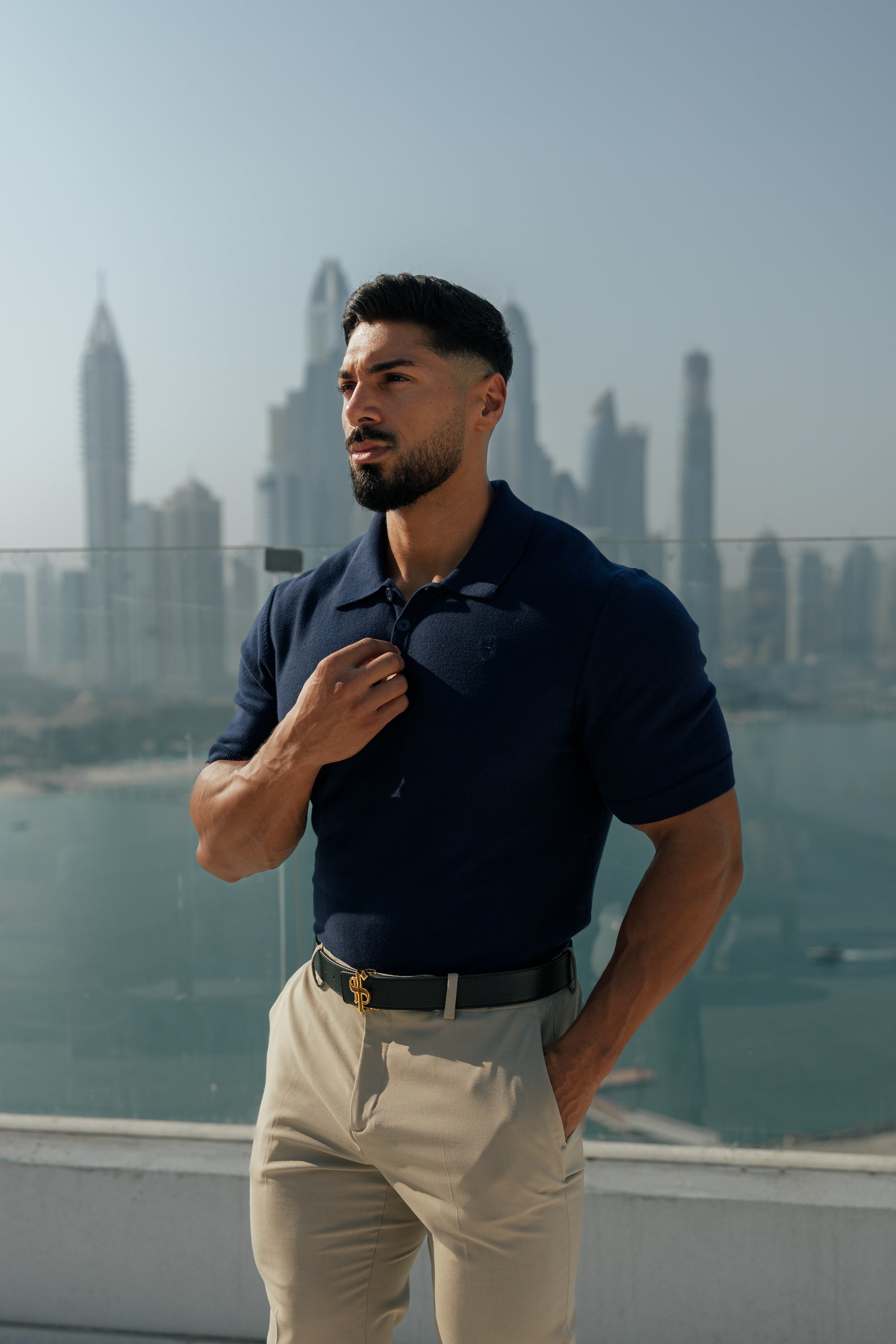 Classic Plain Navy Knitted Polo Short Sleeve - FSN109