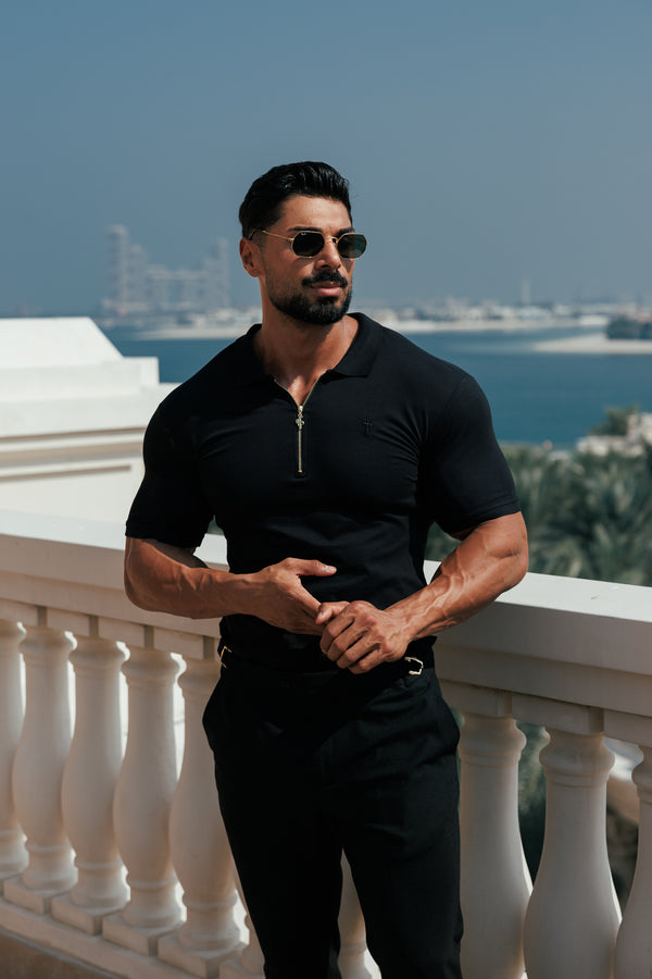 Father Sons Classic Black and Gold Zipped Polo Shirt - FSH239