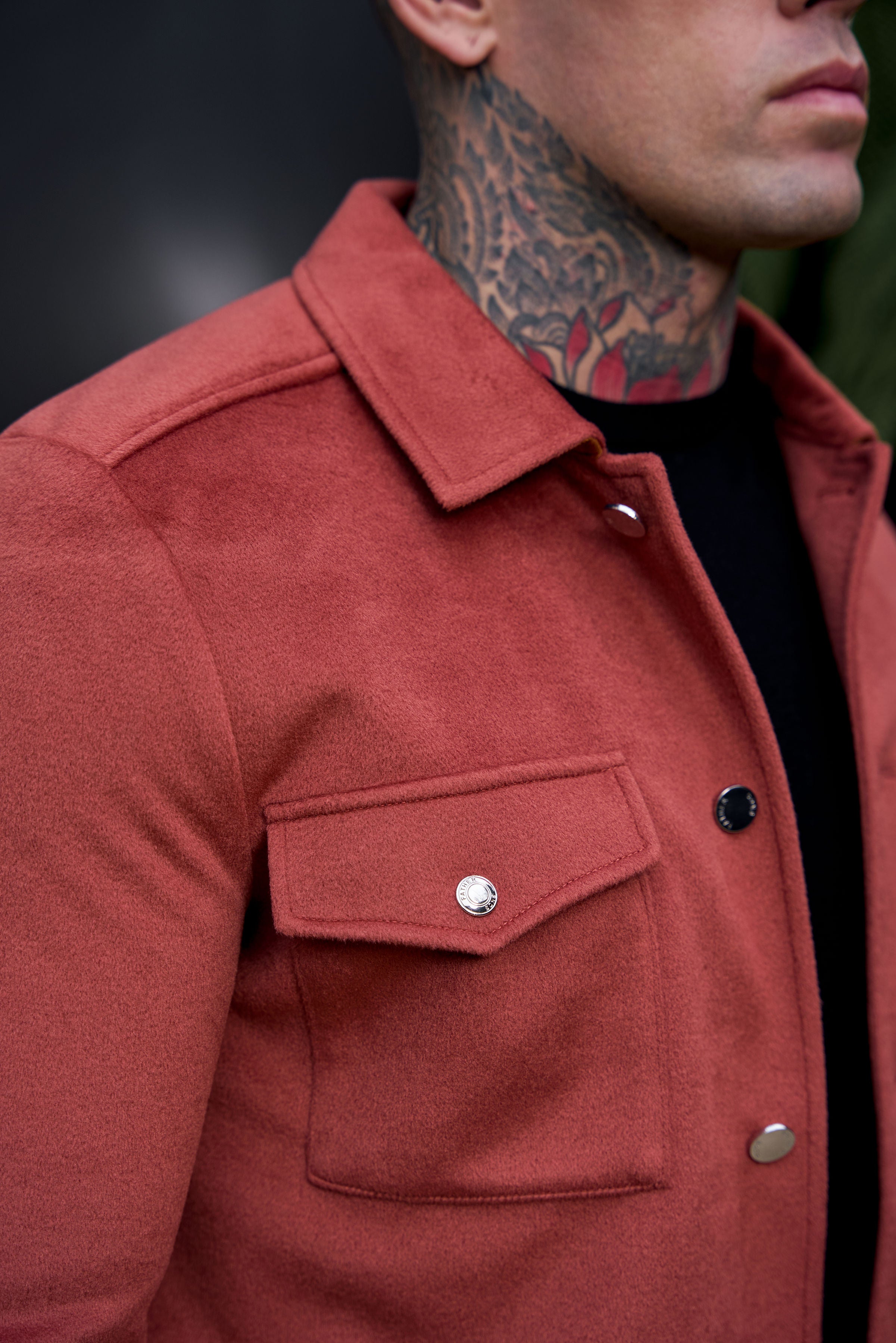 Brushed Button Up Plain Jacket Rust - FSN181