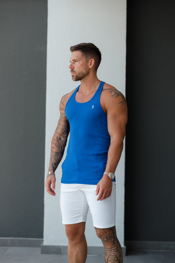 Father Sons Classic Royal Blue/ White Ribbed Knit Super Slim Vest - FSH1026