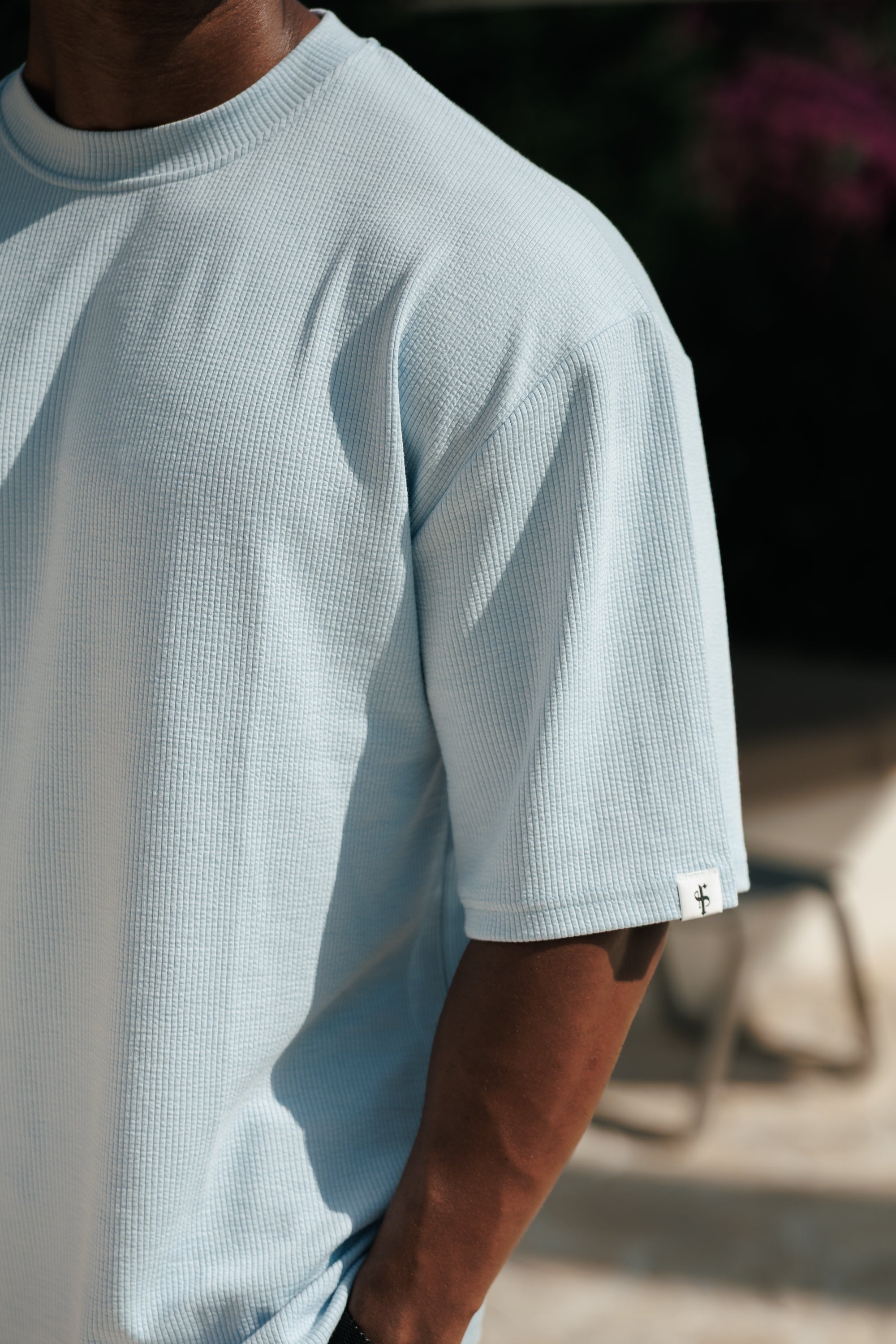 Jersey Cord Light Blue Oversized T-Shirt - FSR106