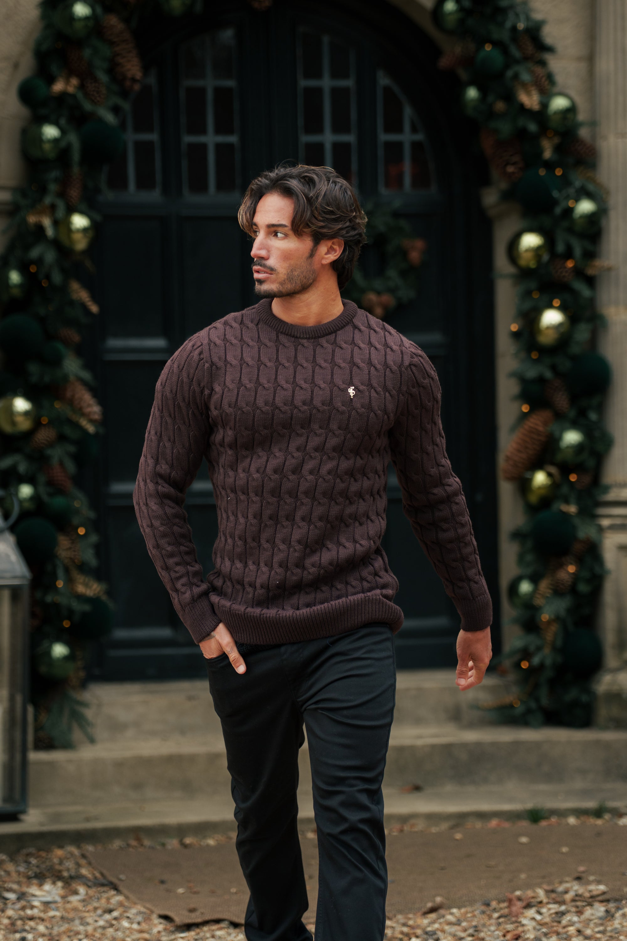 Link Weave Knit Brown Crew Neck Jumper - FSJ141