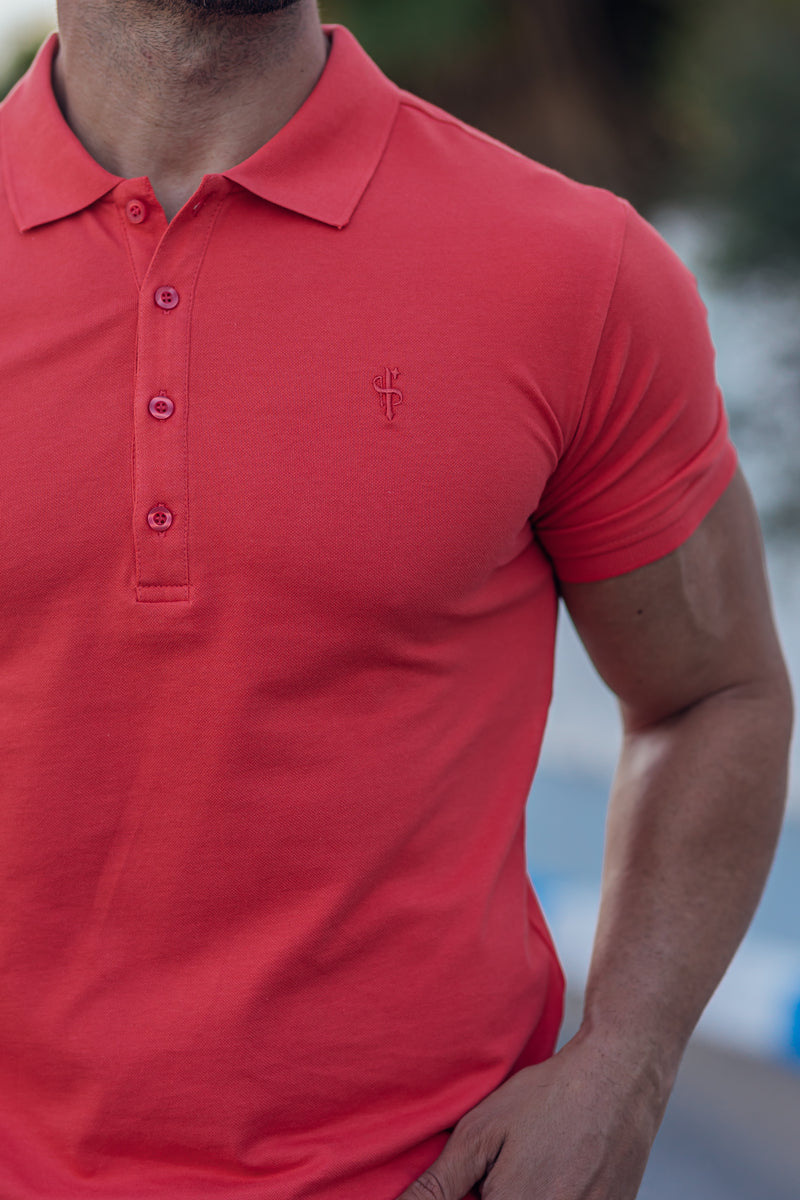 Father Sons Classic Coral Polo Shirt with Tonal Button and Embroidery - FSH873