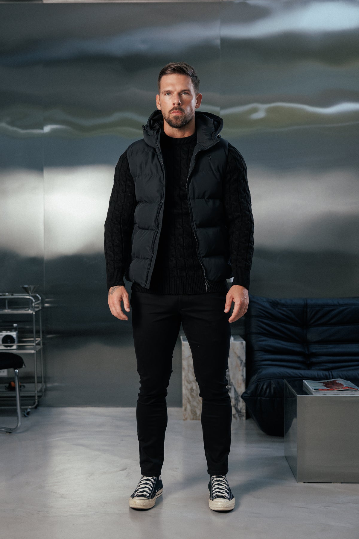Black Padded Hooded Gilet - FSN235 (PRE ORDER 24TH OCTOBER)