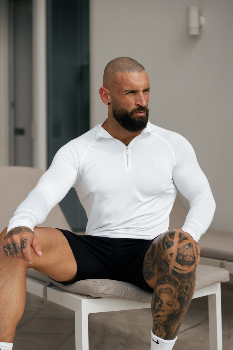Father Sons Long Sleeve White / Silver Half Zip Gym Top - FSH888