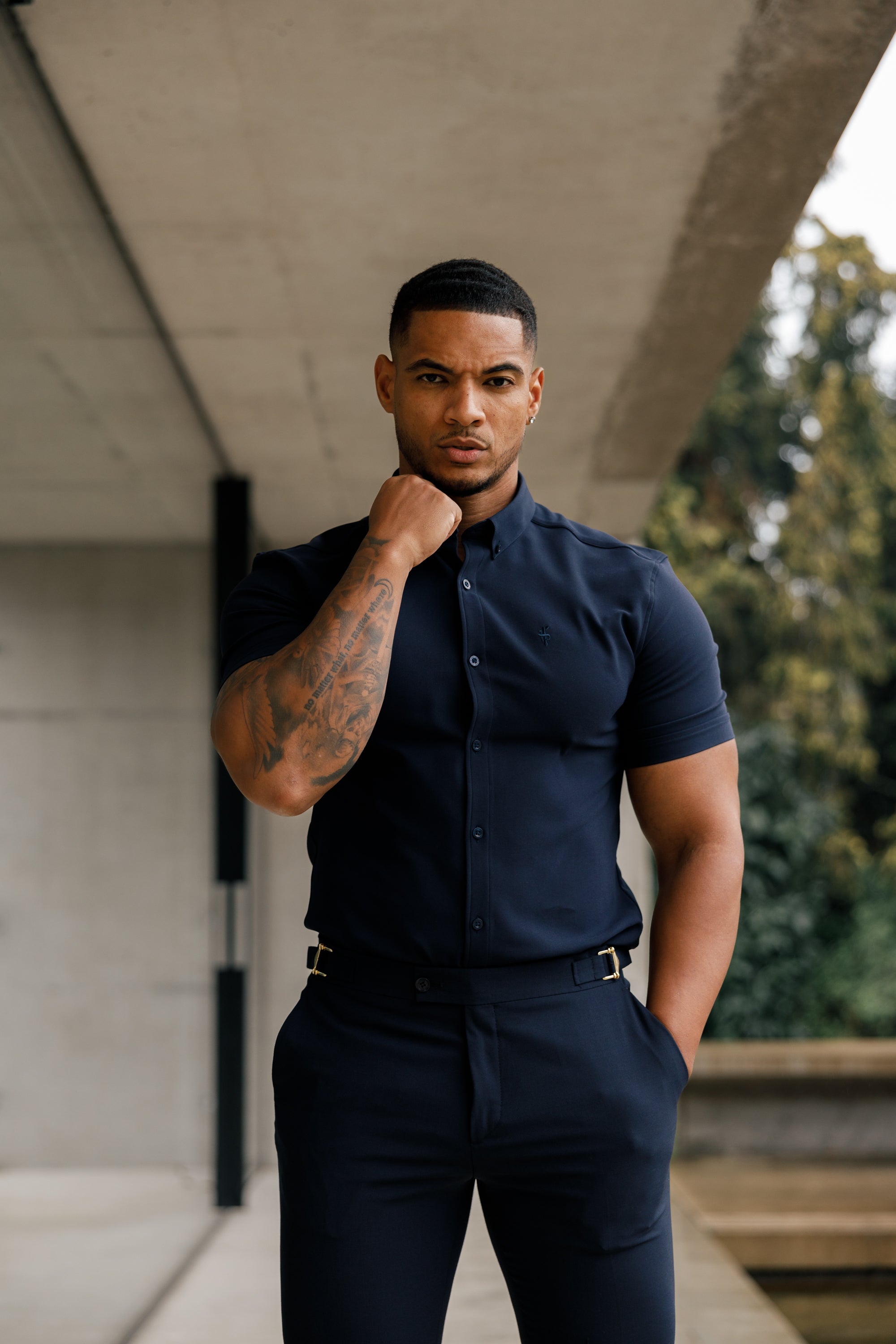 Super Slim Scuba Navy Short Sleeve Stretch - FS832