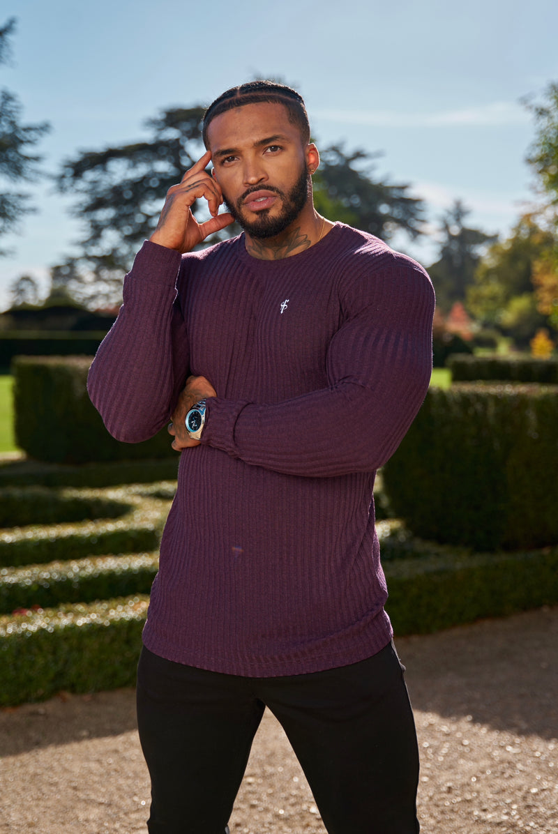 Father Sons Classic Plum / White Ribbed Knit Super Slim Crew Jumper - FSH774