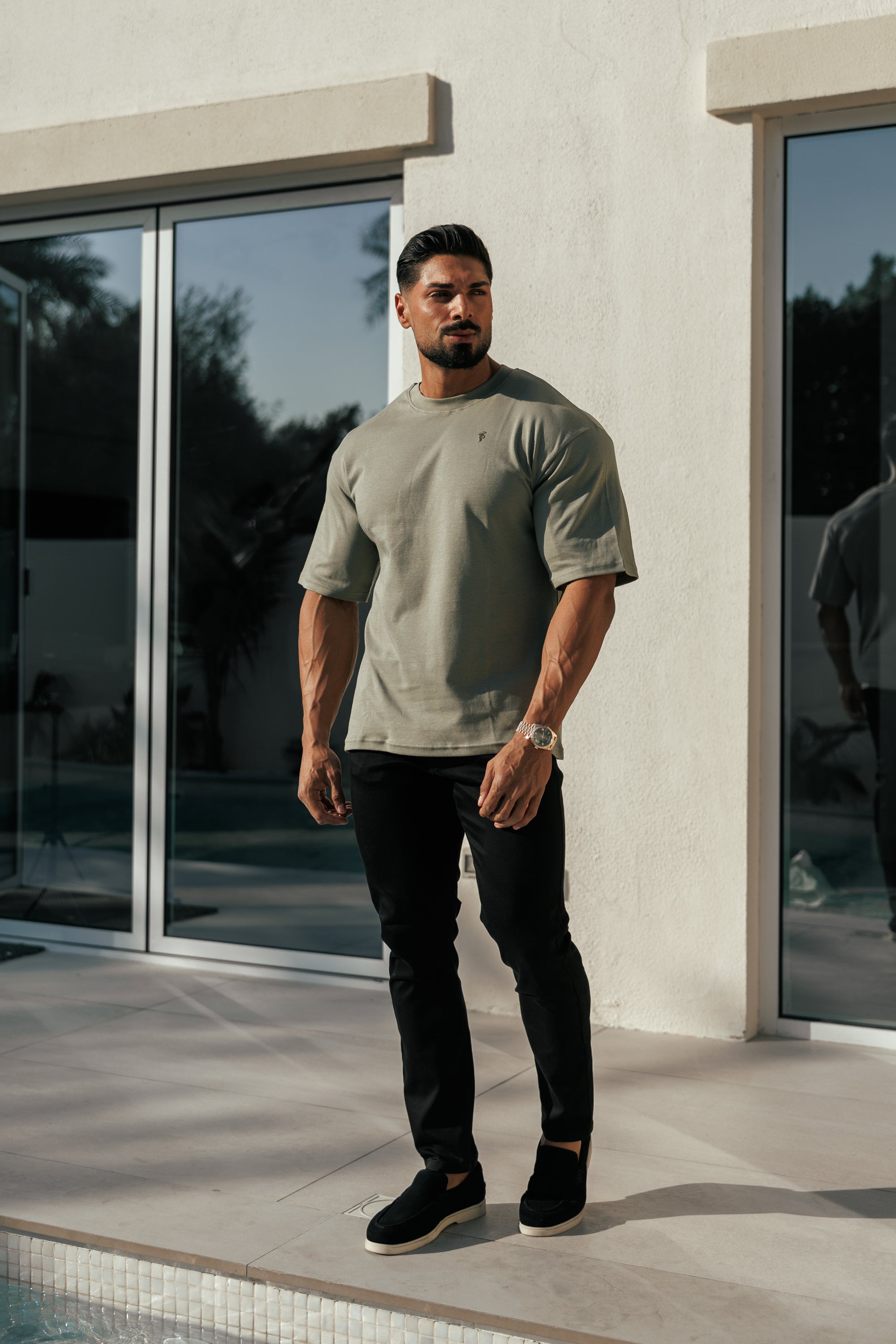 Olive / Gold Oversized Crew T Shirt - FSH1419