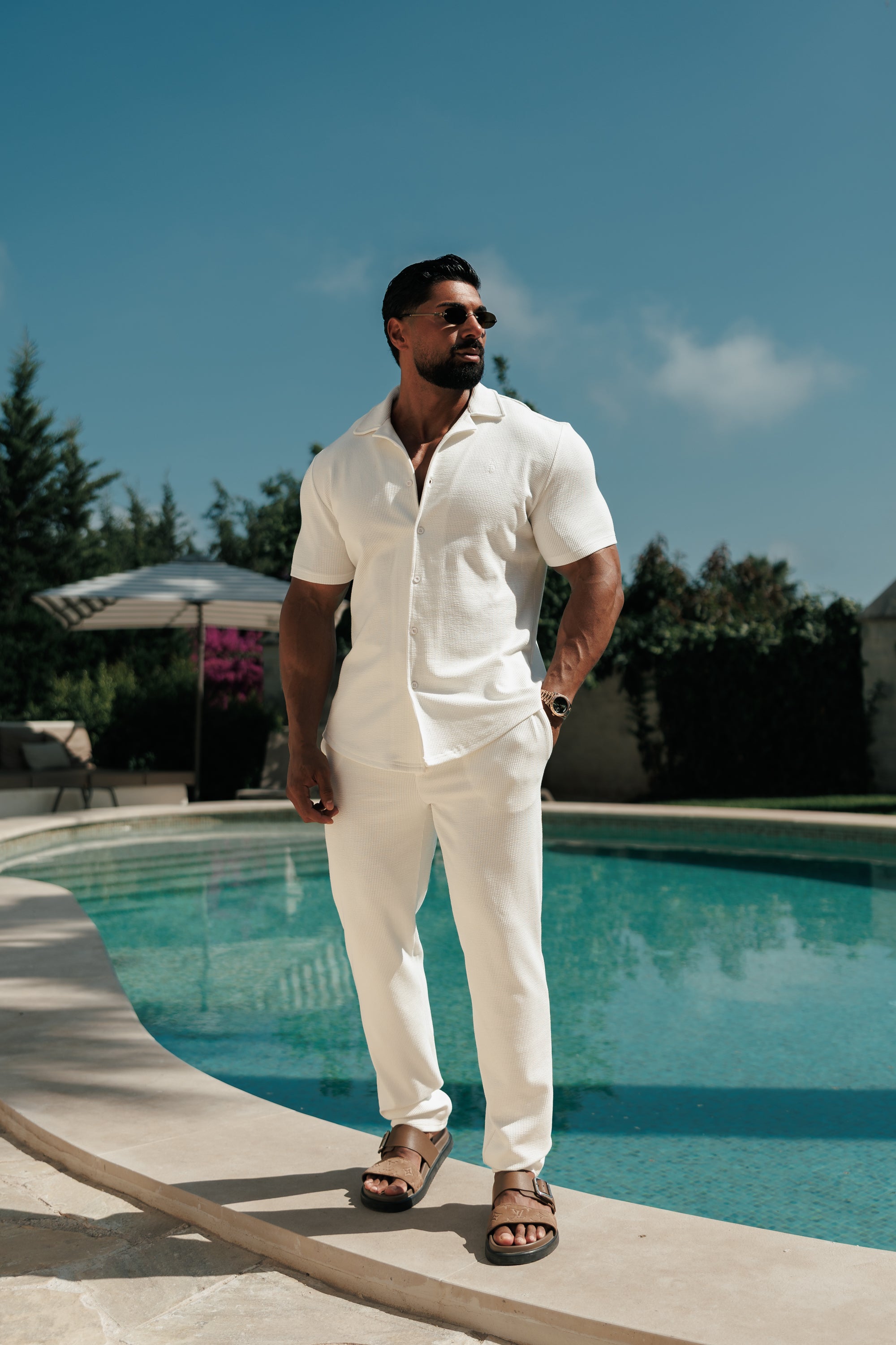 Jersey Cord Slim White Trousers - FSR015