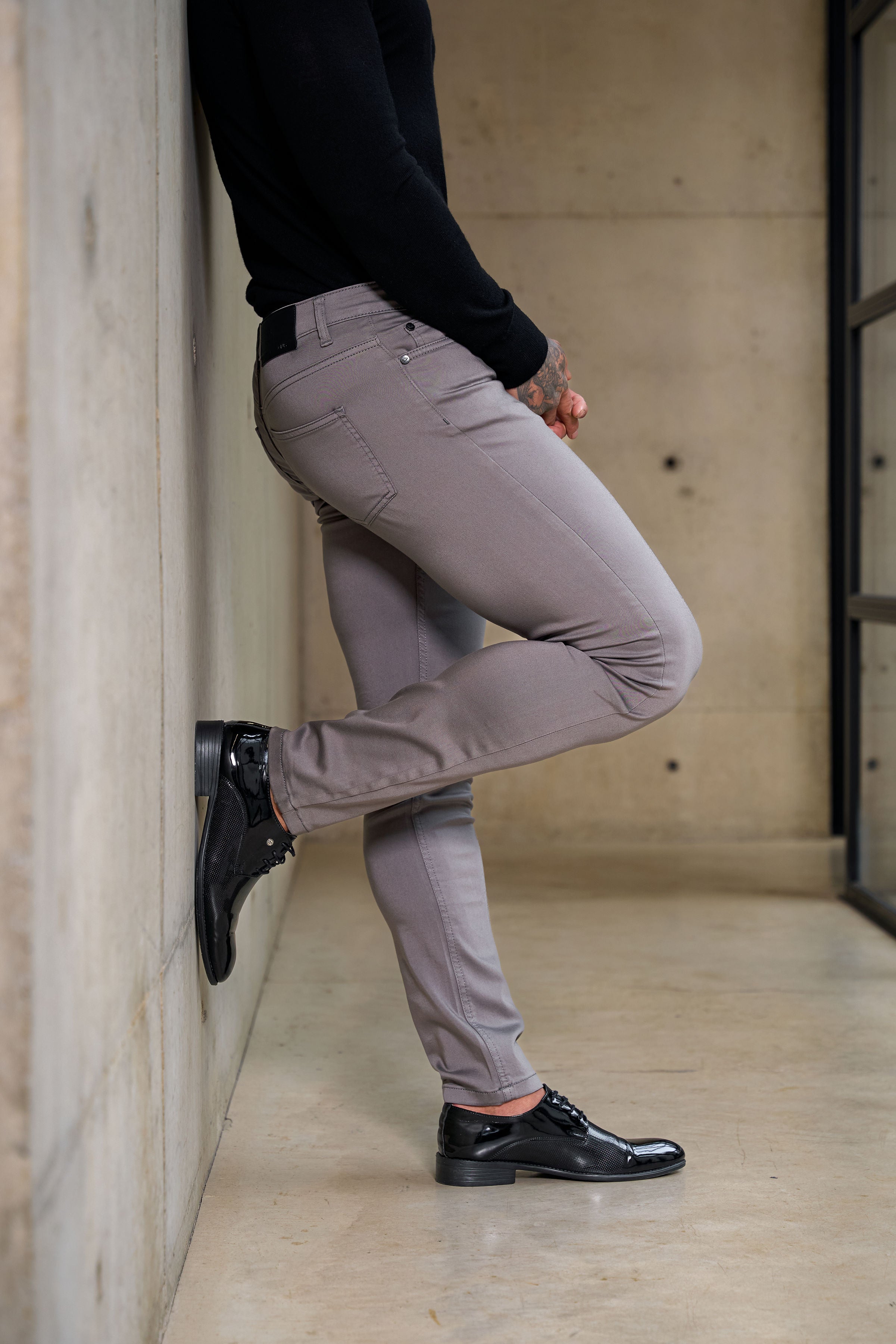 Slim Stretch Slate Grey Relaxed Sateen Trousers - FSH1306