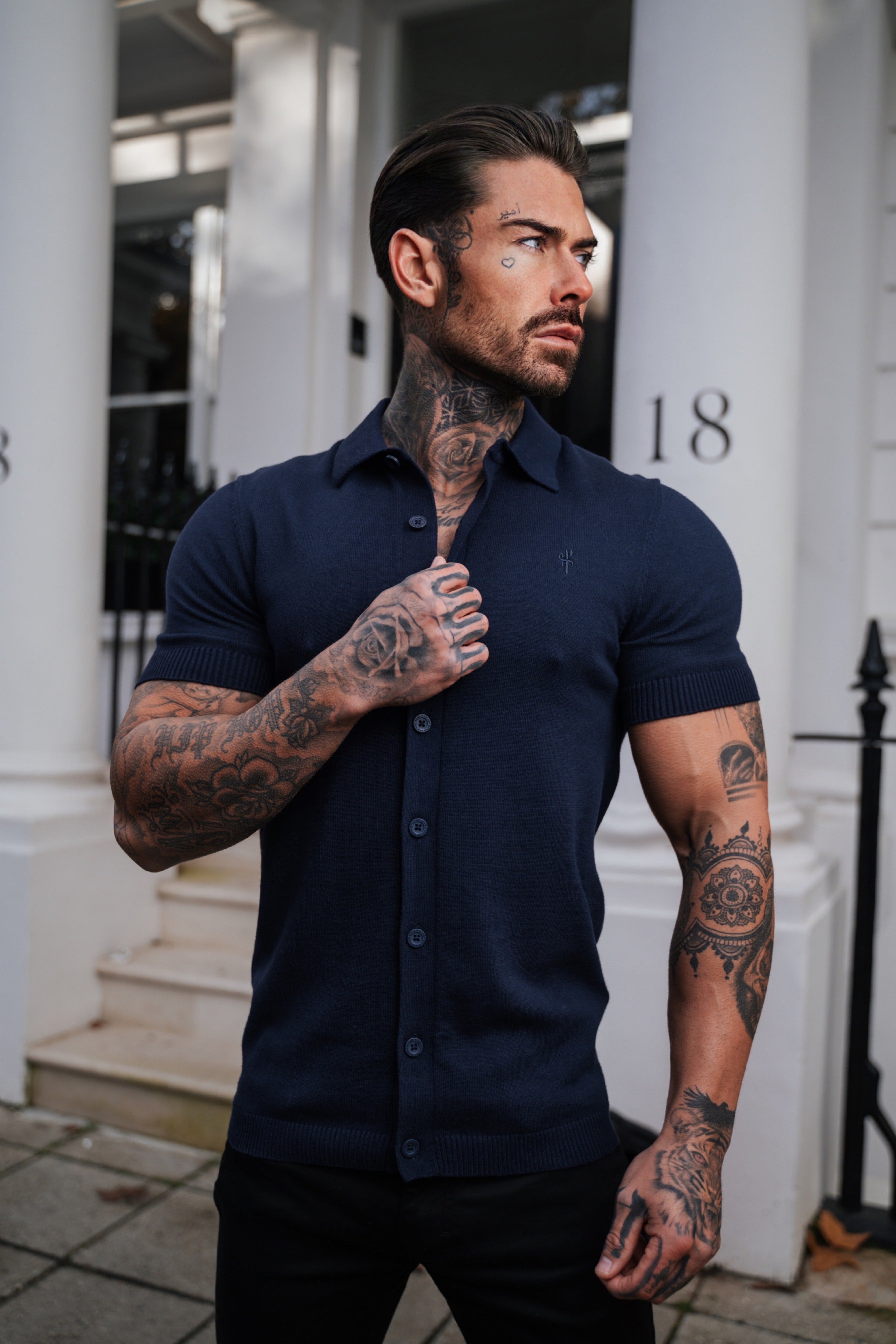 Classic Plain Navy Knitted Button Through Polo Short Sleeve - FSN103
