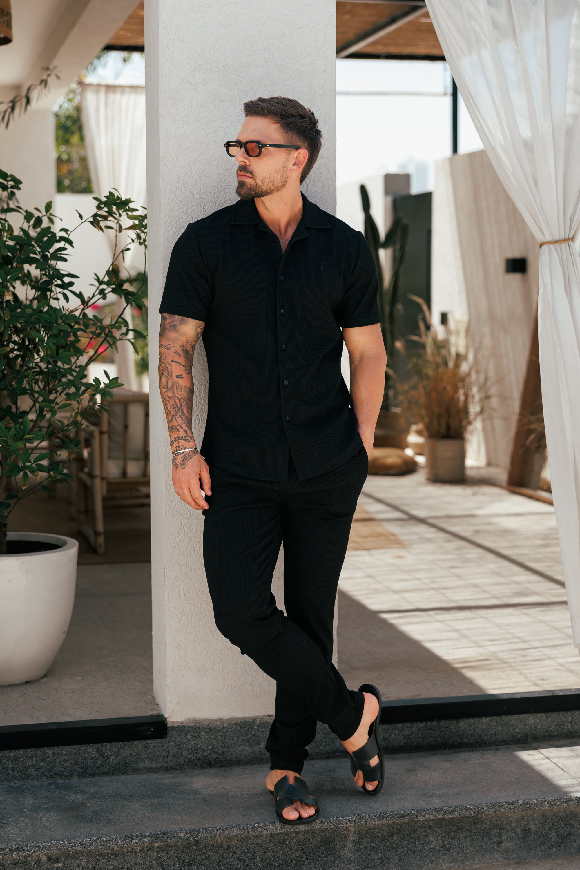 Jersey Cord Slim Black Trousers - FSR016