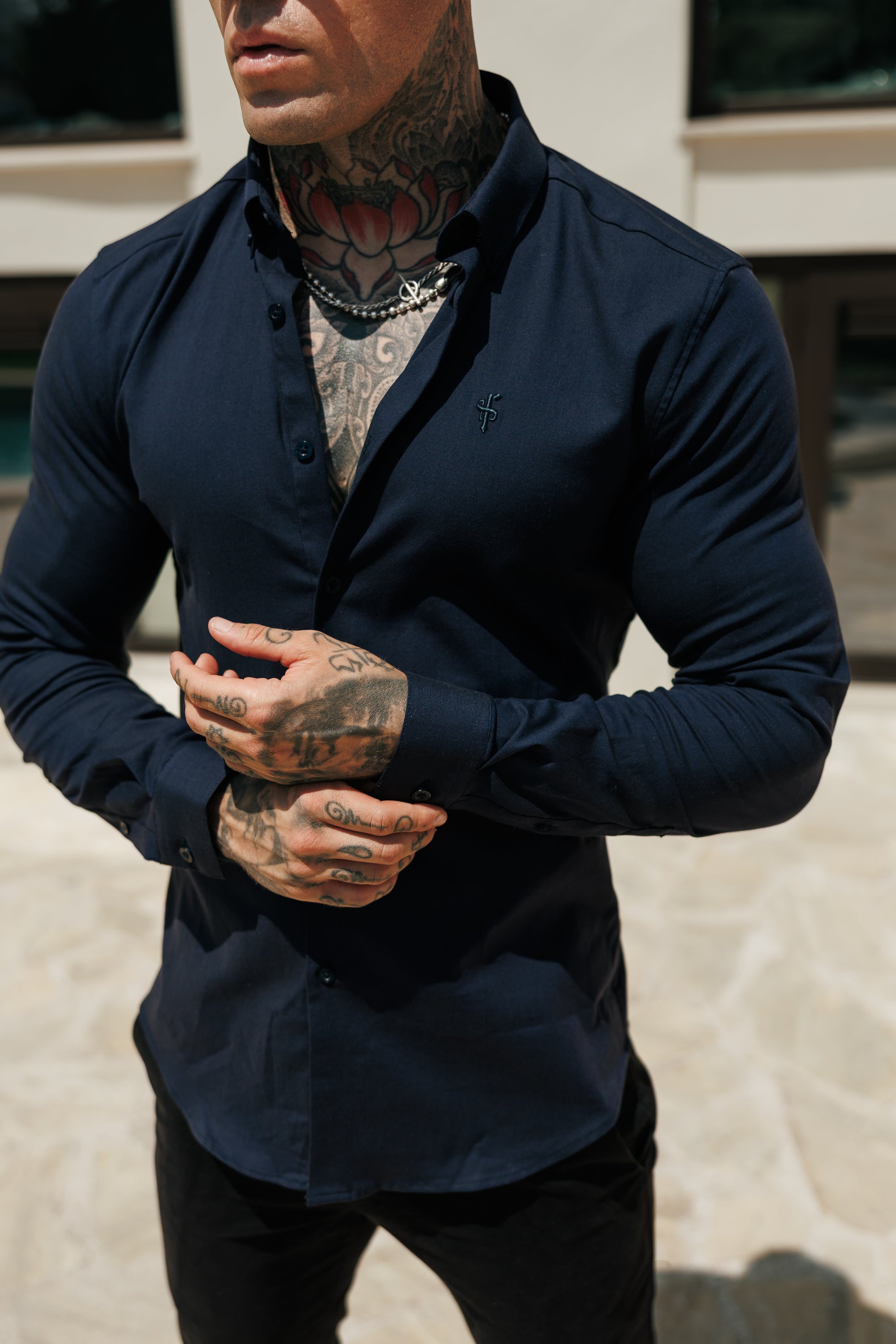 Classic Stretch Oxford Long Sleeve Navy with Button Down Collar - FS1230