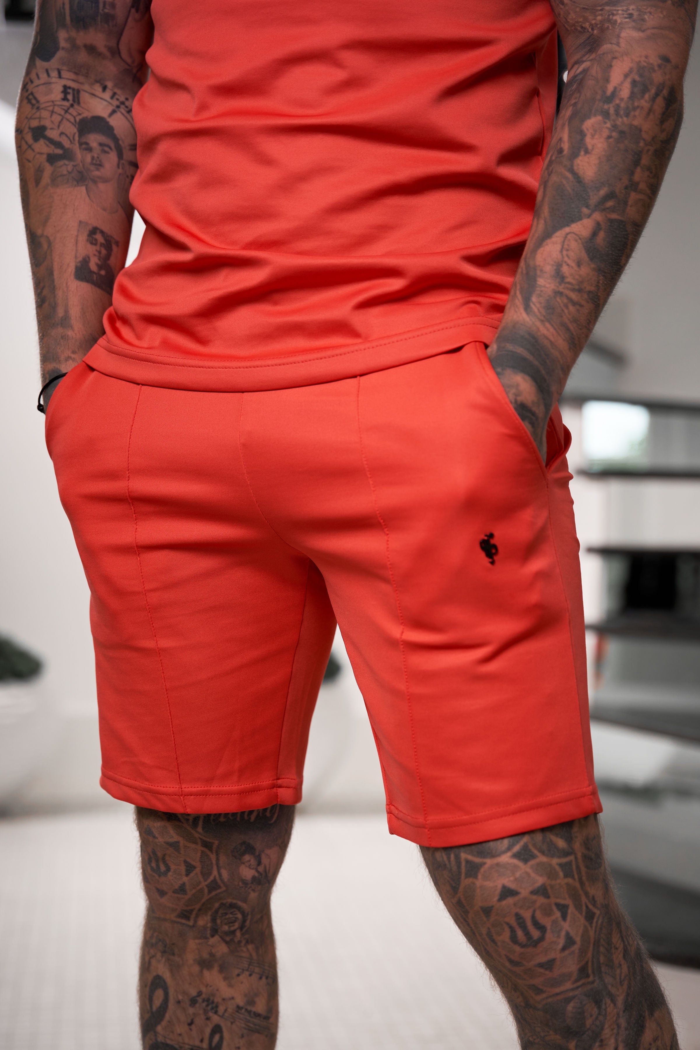 Scuba Coral / Black Elasticated Drawstring Pintuck Shorts - FSH1043