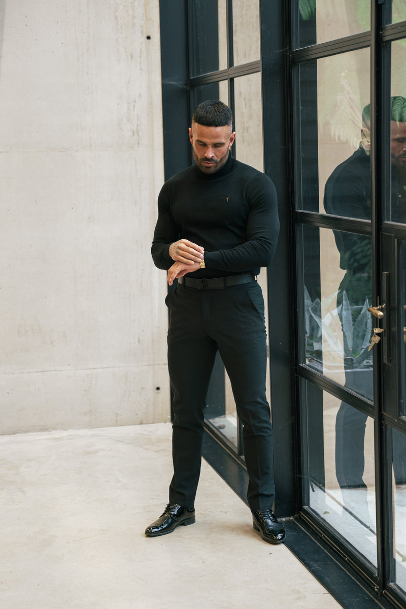 FS Black Roll Neck Knitted Jumper With FS Branding - FSN201