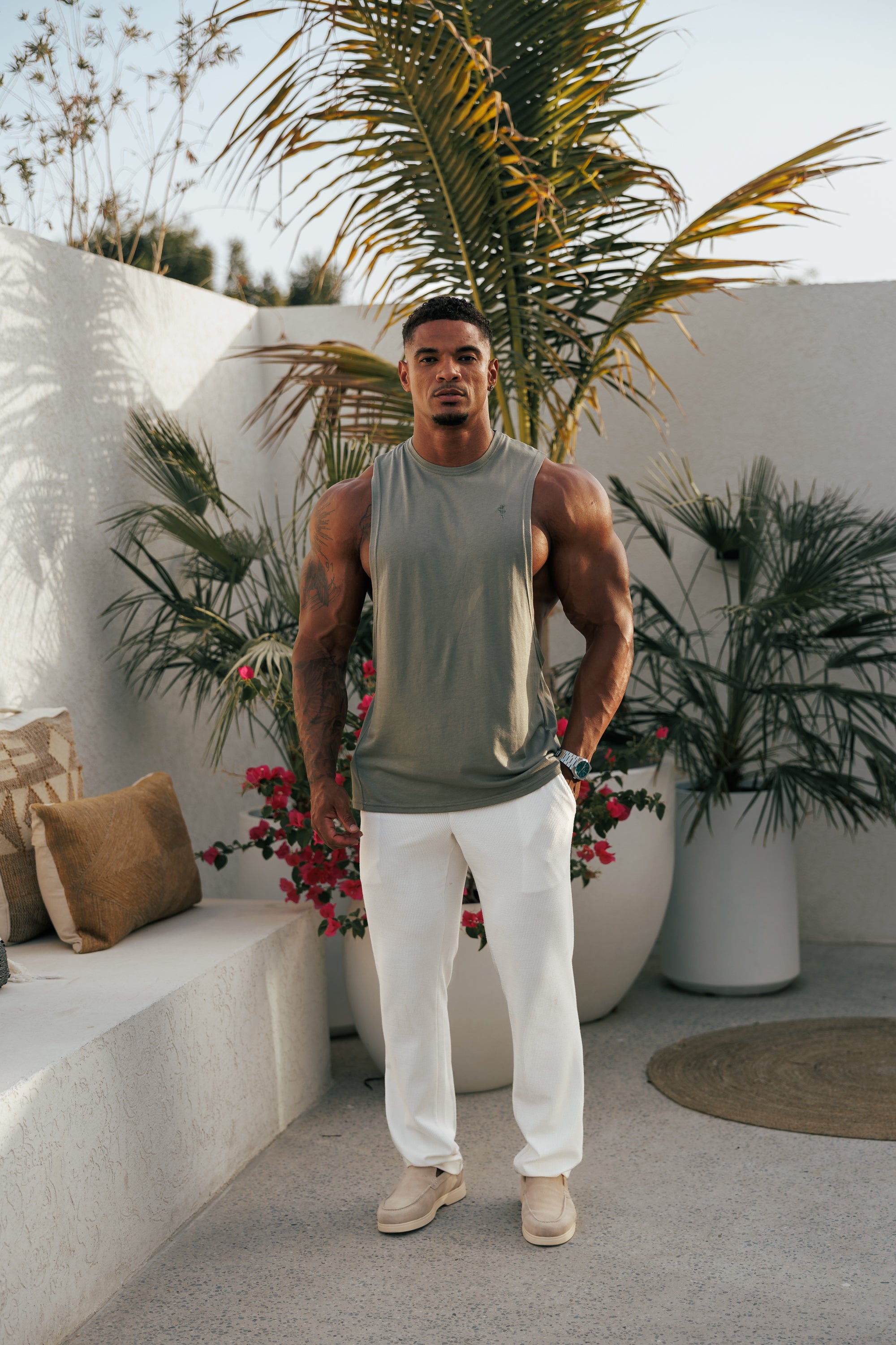 Jersey Cord Relaxed White Trousers - FSR013