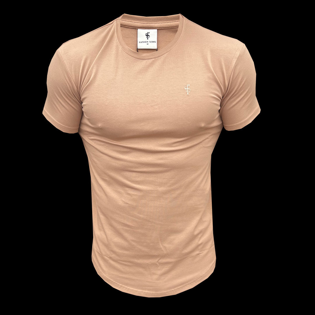 Classic Coffee Tonal Curved Hem Crew T Shirt - FSH992