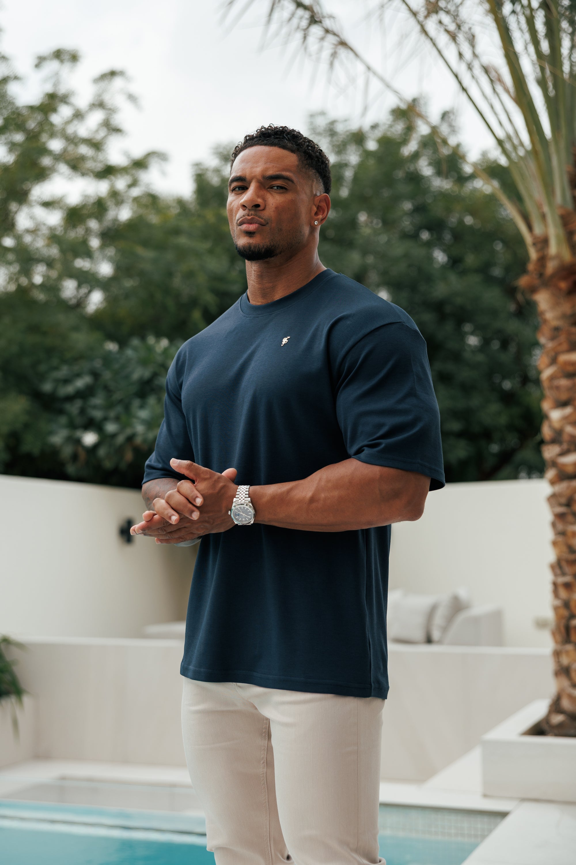 Navy / Gold Oversized Crew T Shirt - FSH1422