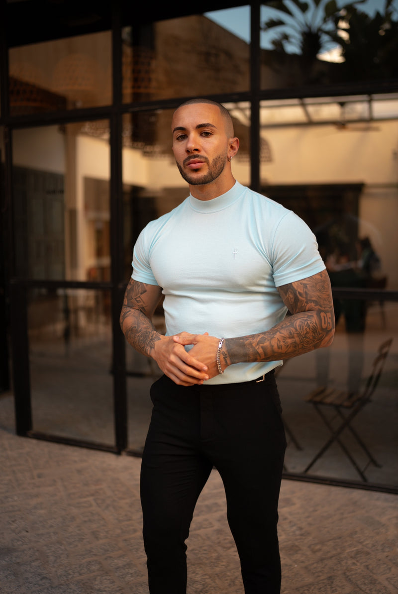 FS Ribbed High Neck Crew Short Sleeve Baby Blue - FSH1136