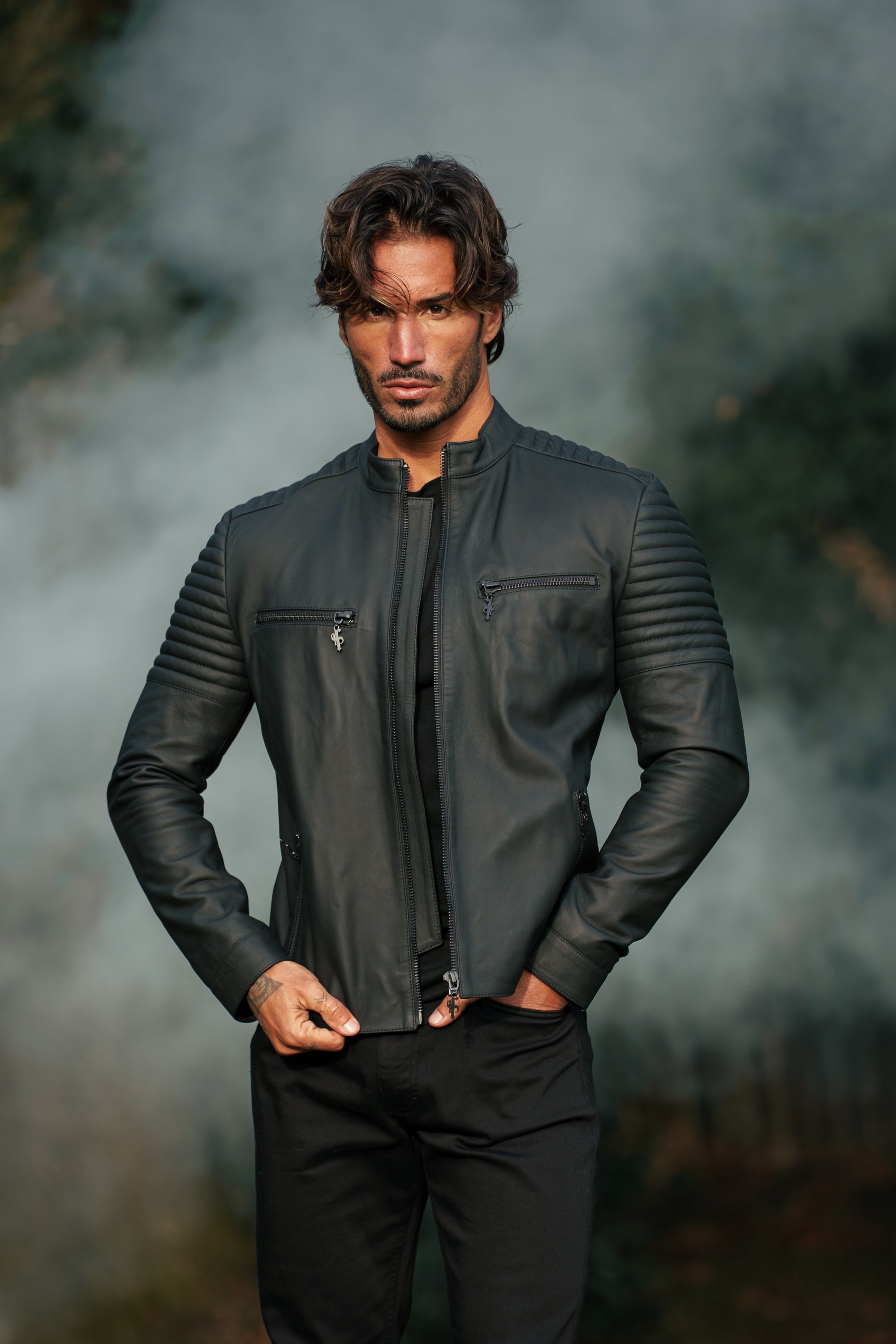 Black Bomber Leather Jacket - FSH1436