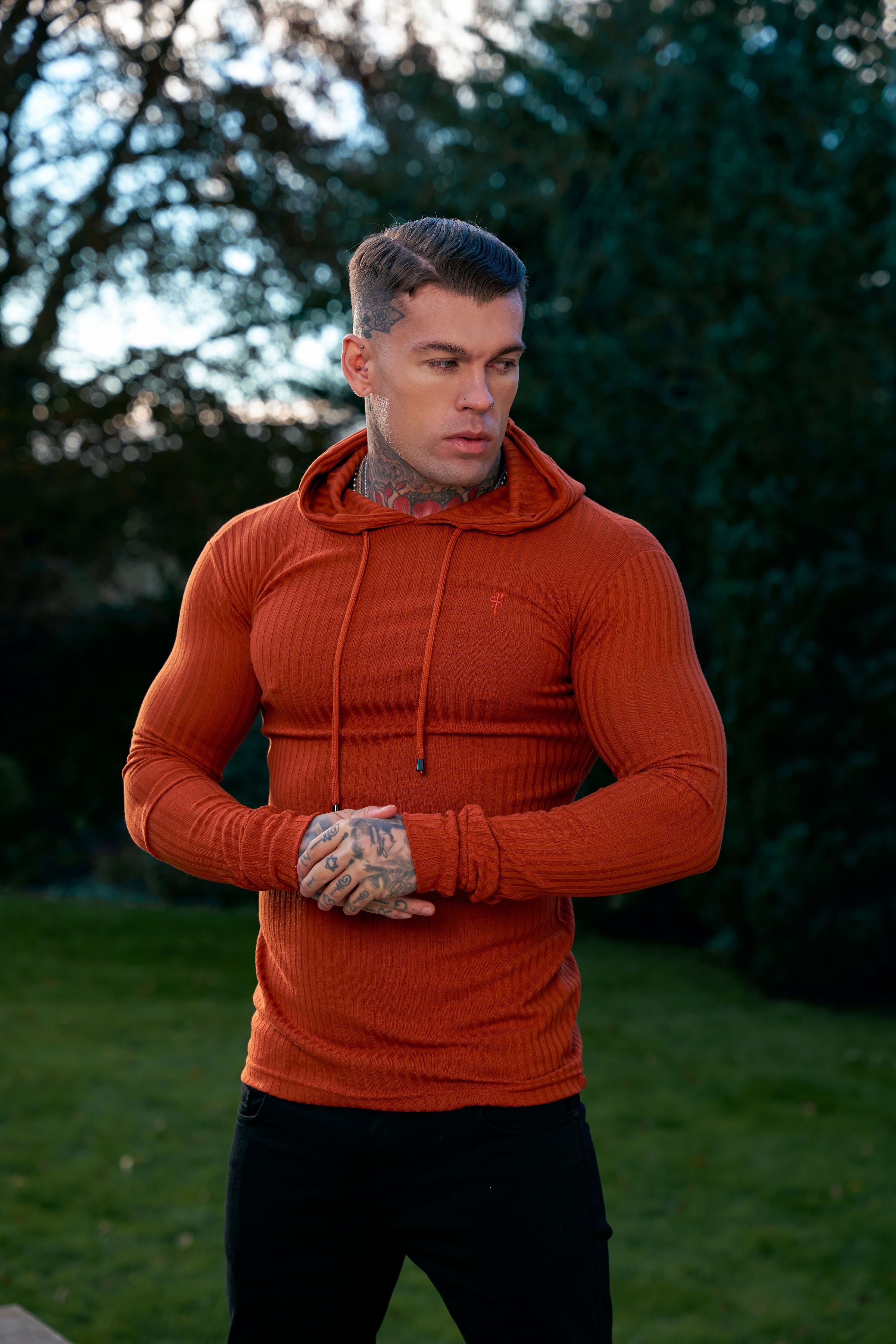Classic Rust Ribbed Knit Hoodie Jumper - FSH910