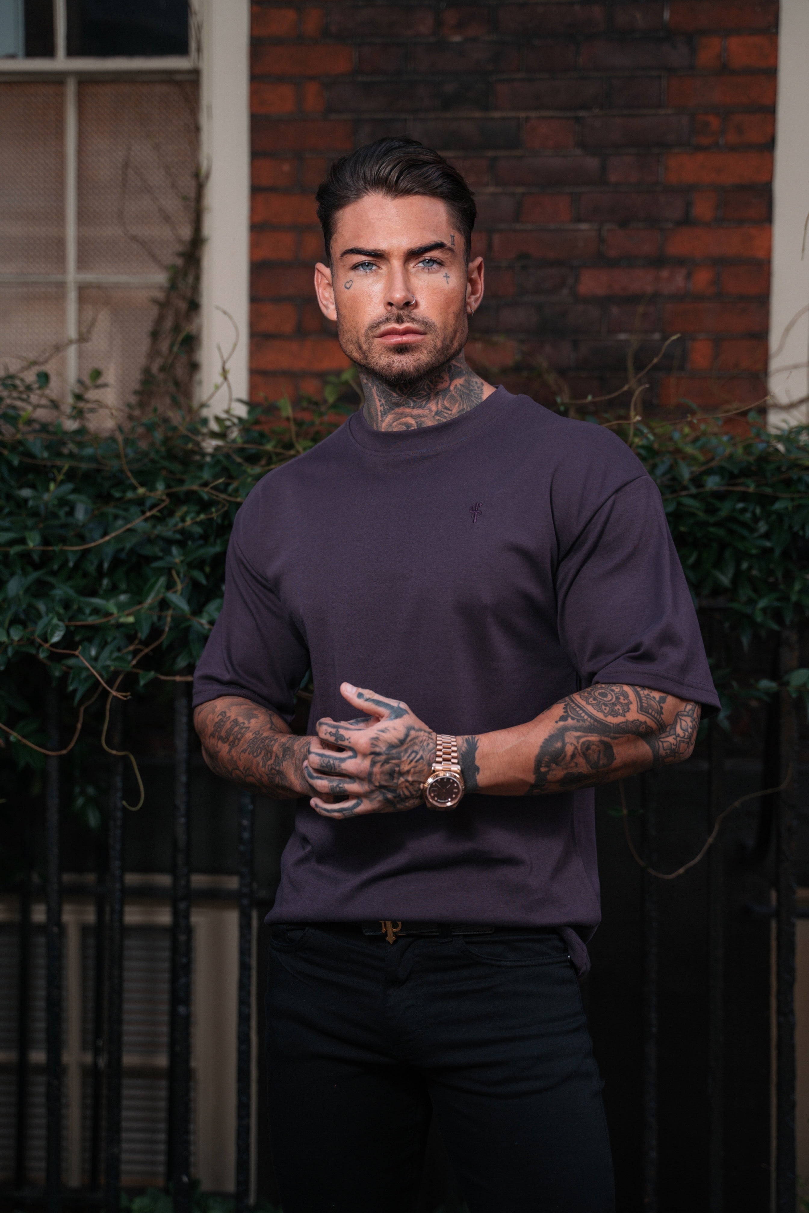 Classic Plum Oversized Crew T Shirt - FSH871