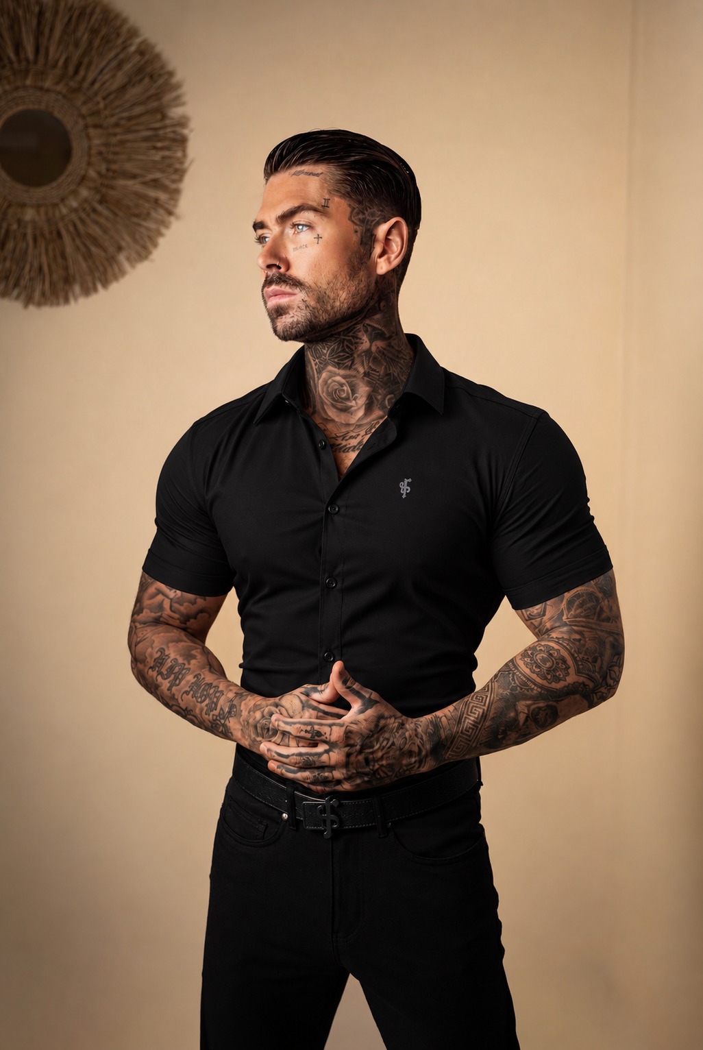 Super Slim Stretch Classic Black Short Sleeve - FS127