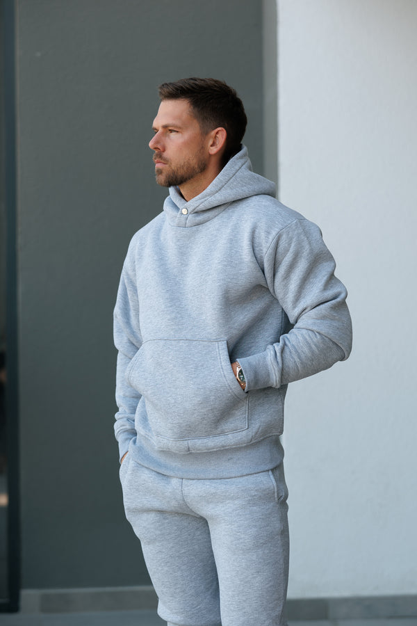 FS Light Marl Grey Oversized Hoodie With Functional FS Stud - FSR003