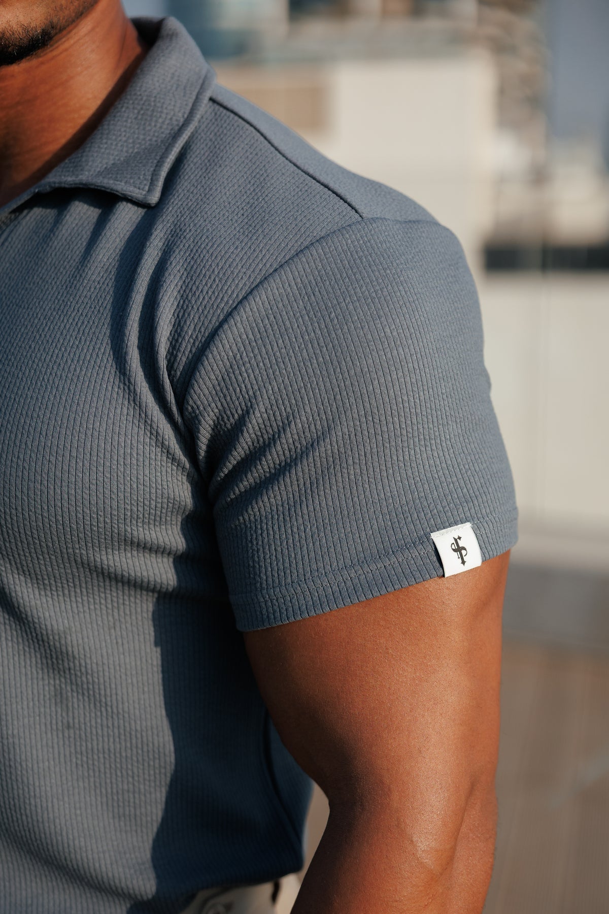 Gunmetal Jersey Cord Revere Polo Short Sleeve - FSR153