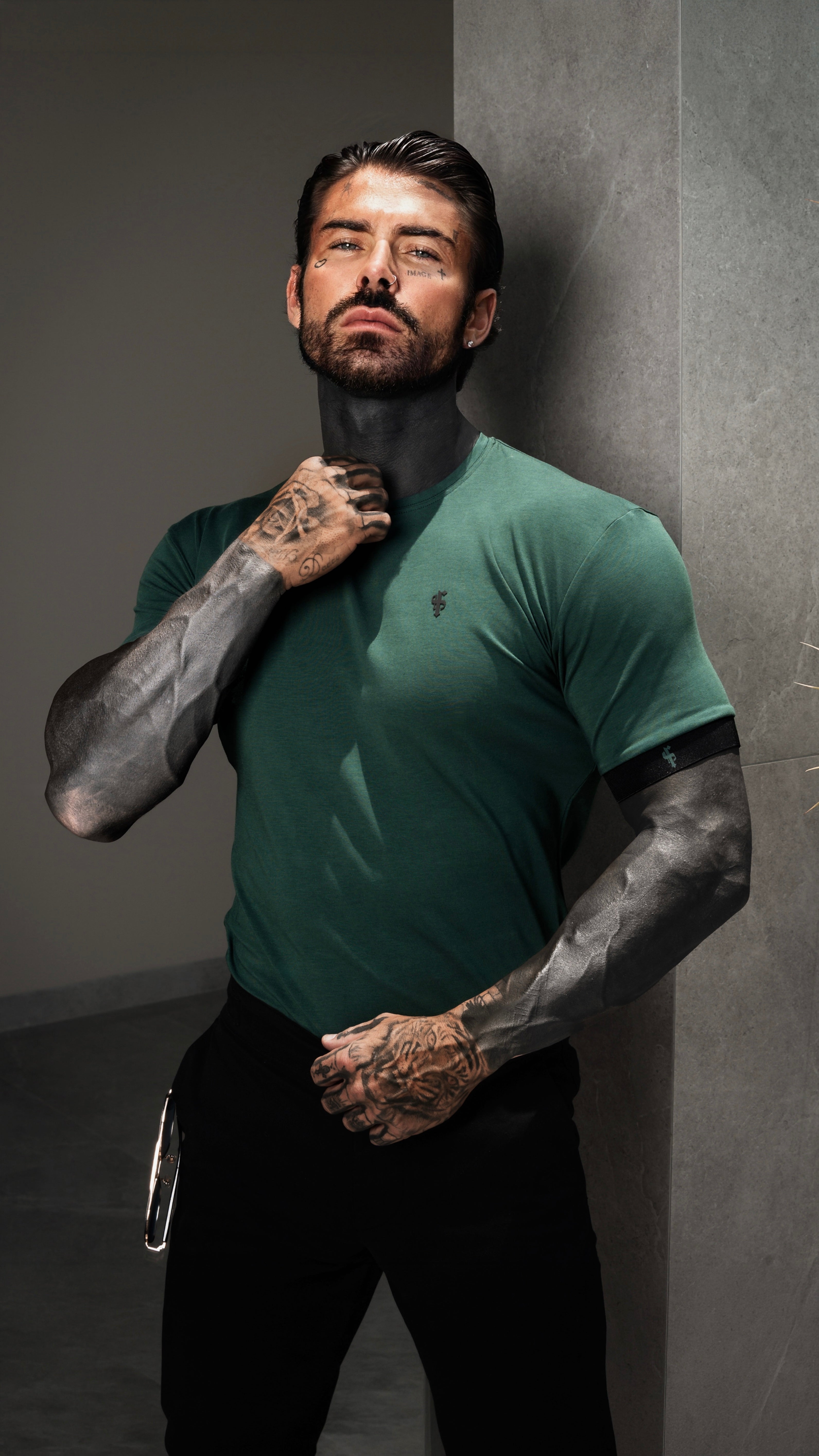 Classic Forest Green Crew T Shirt with FS Elastic Sleeve Branding - FSH1563