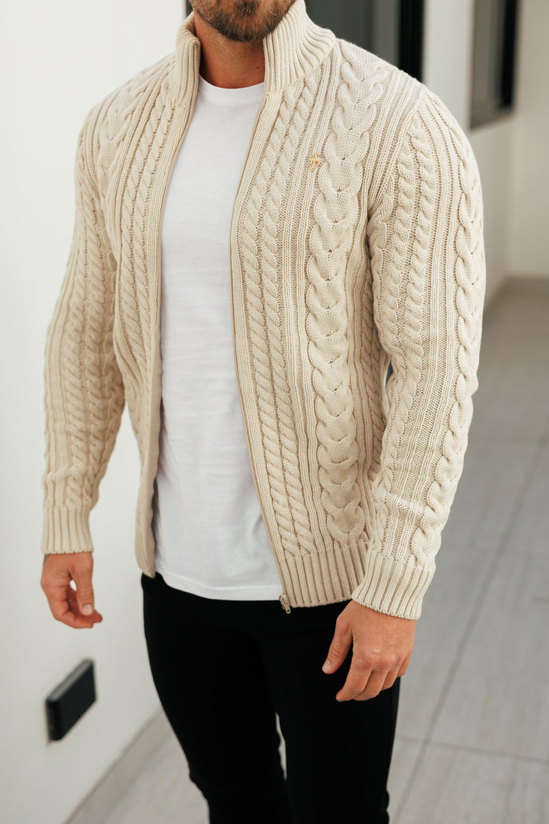 Father Sons Funnel Neck Full Zip Cardigan Beige -  FSJ150 (PRE ORDER 21ST DECEMBER)