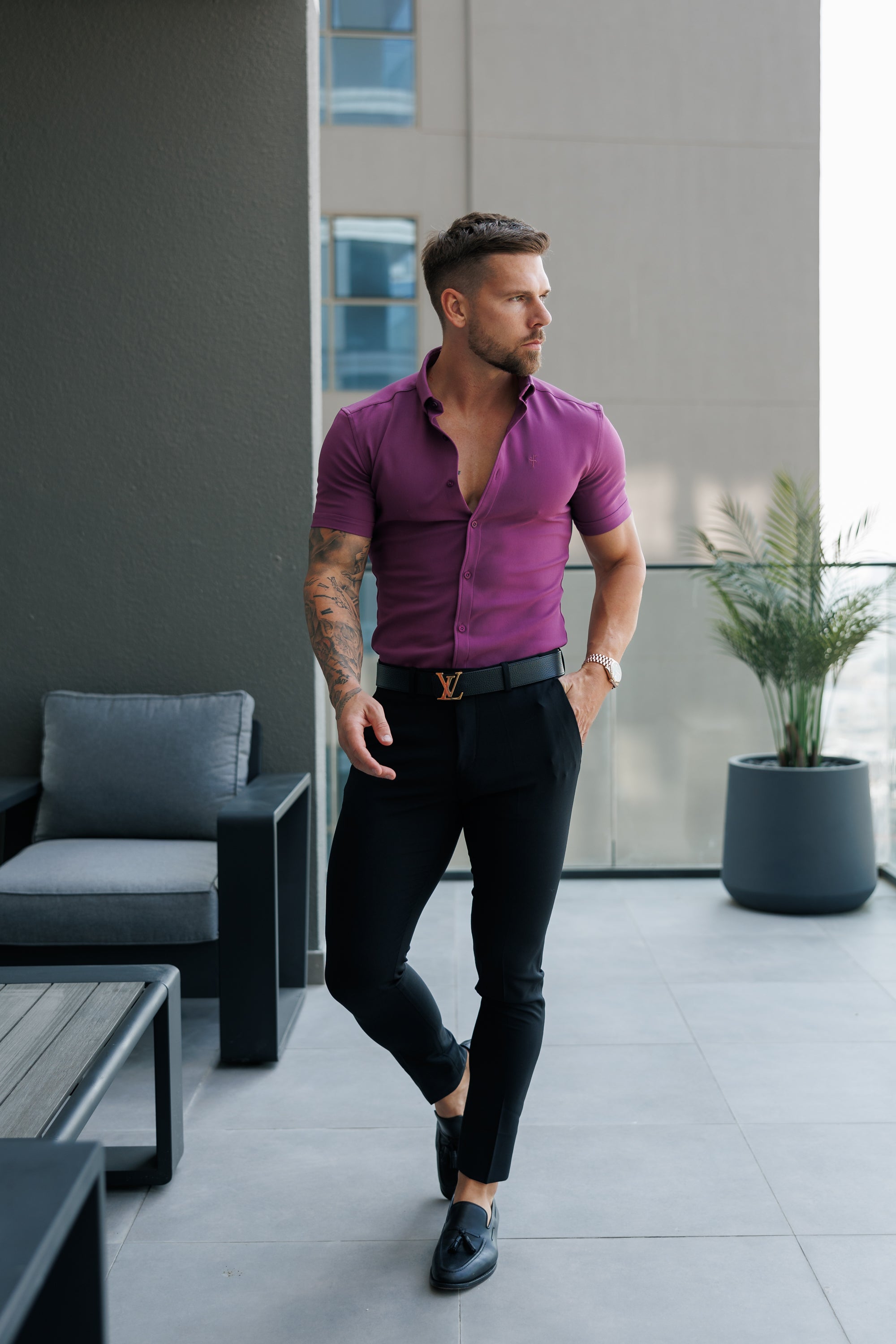 Super Slim SS Grape Juice Scuba with Button Down Collar - FS1119