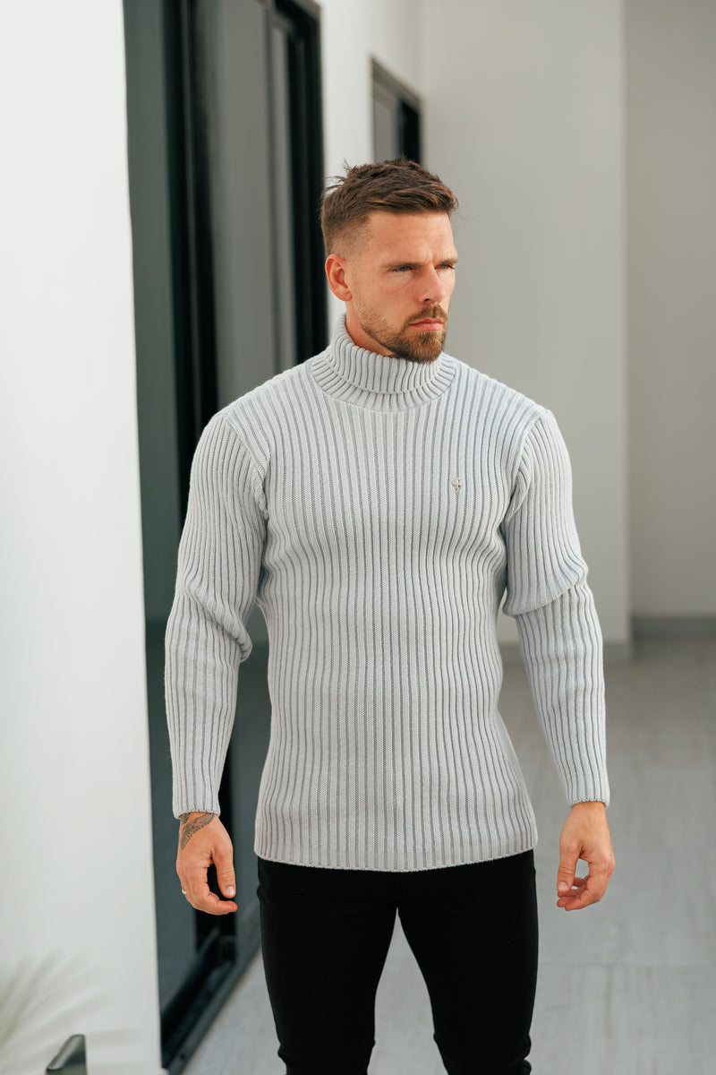 Father Sons Ribbed Knit Cop Grey Roll Neck Jumper - FSJ116