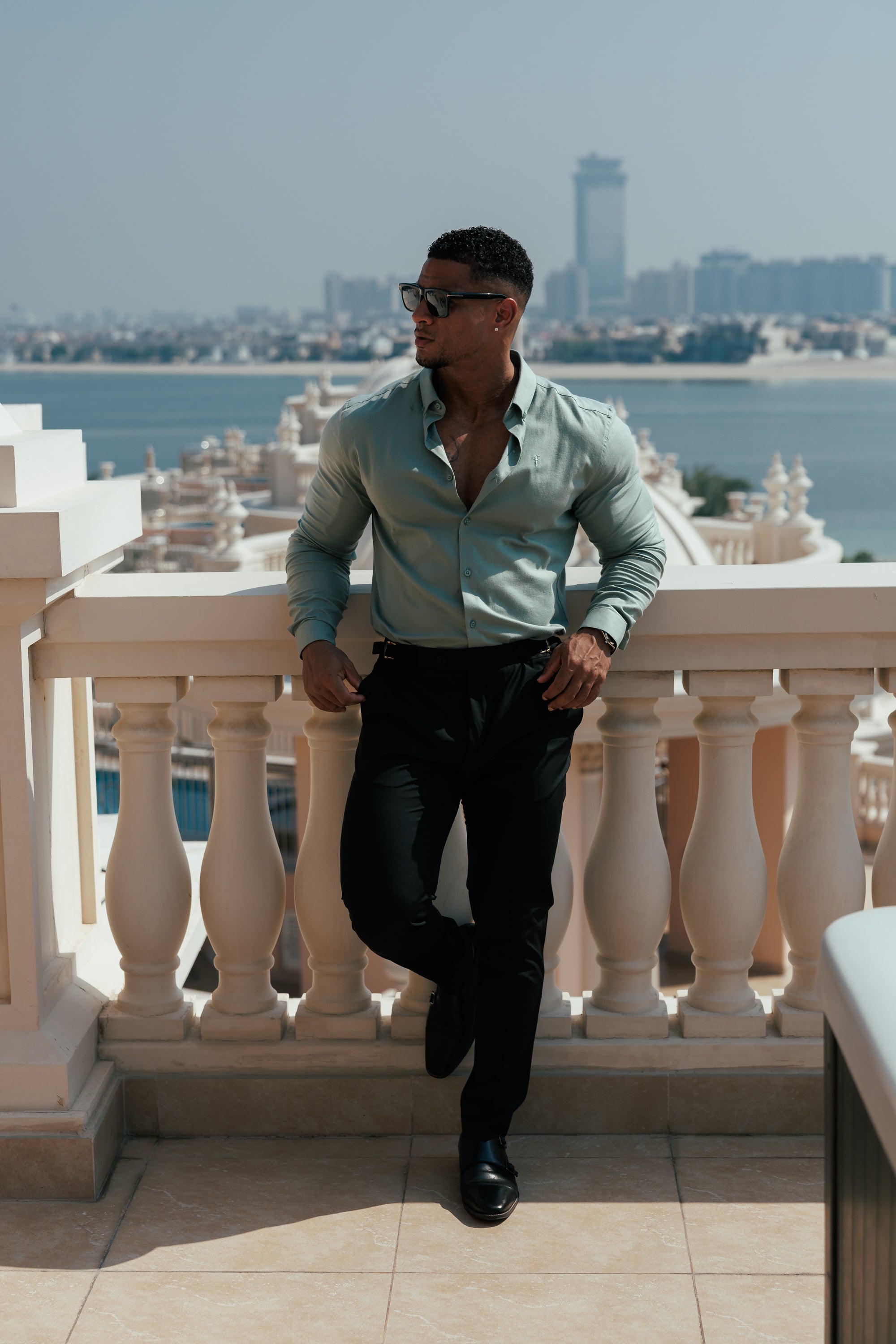 Classic Stretch Oxford Long Sleeve Smoke Green with Button Down Collar - FS1217