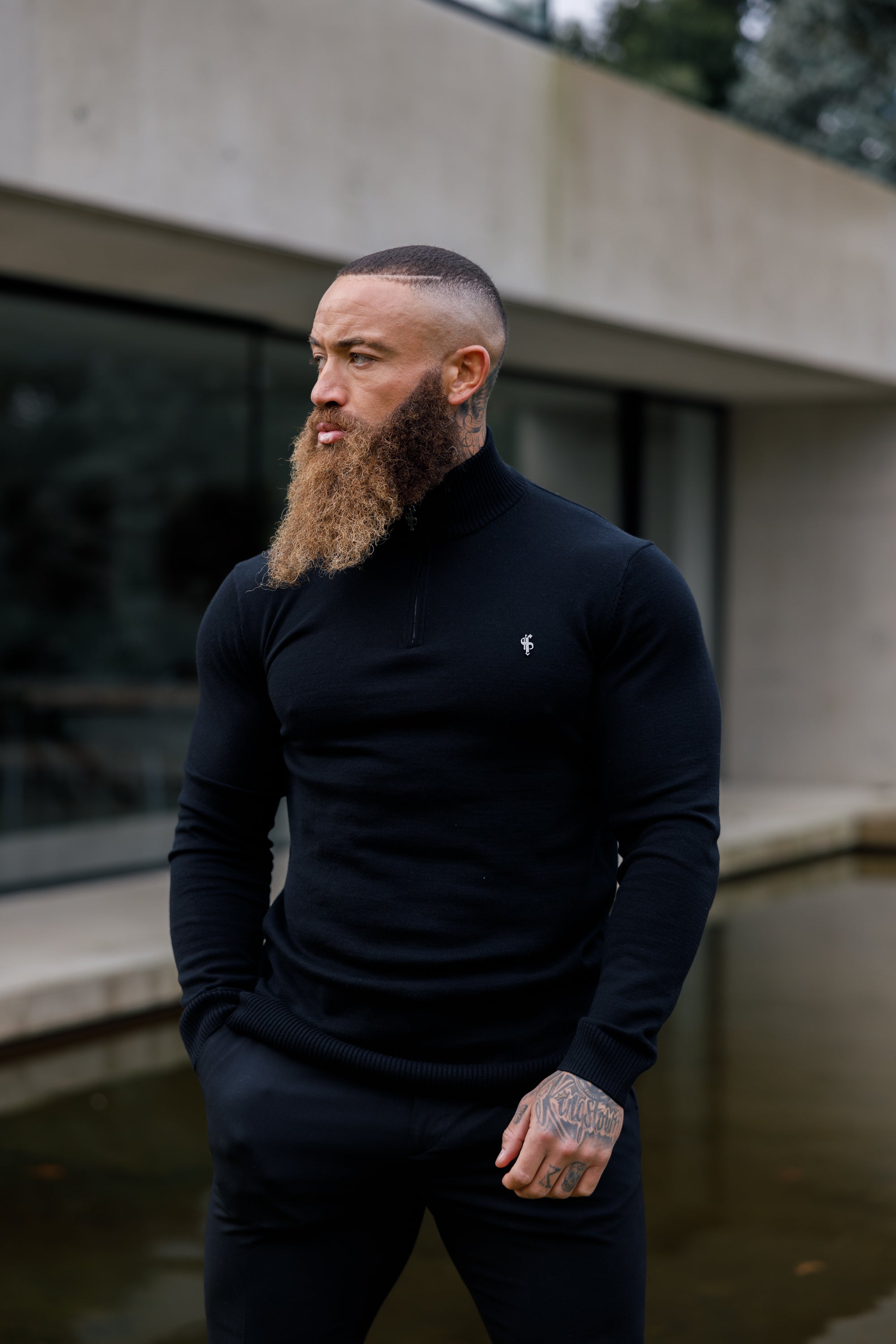 Black Funnel Neck 1/2 Zip Knitted Jumper - FSN121