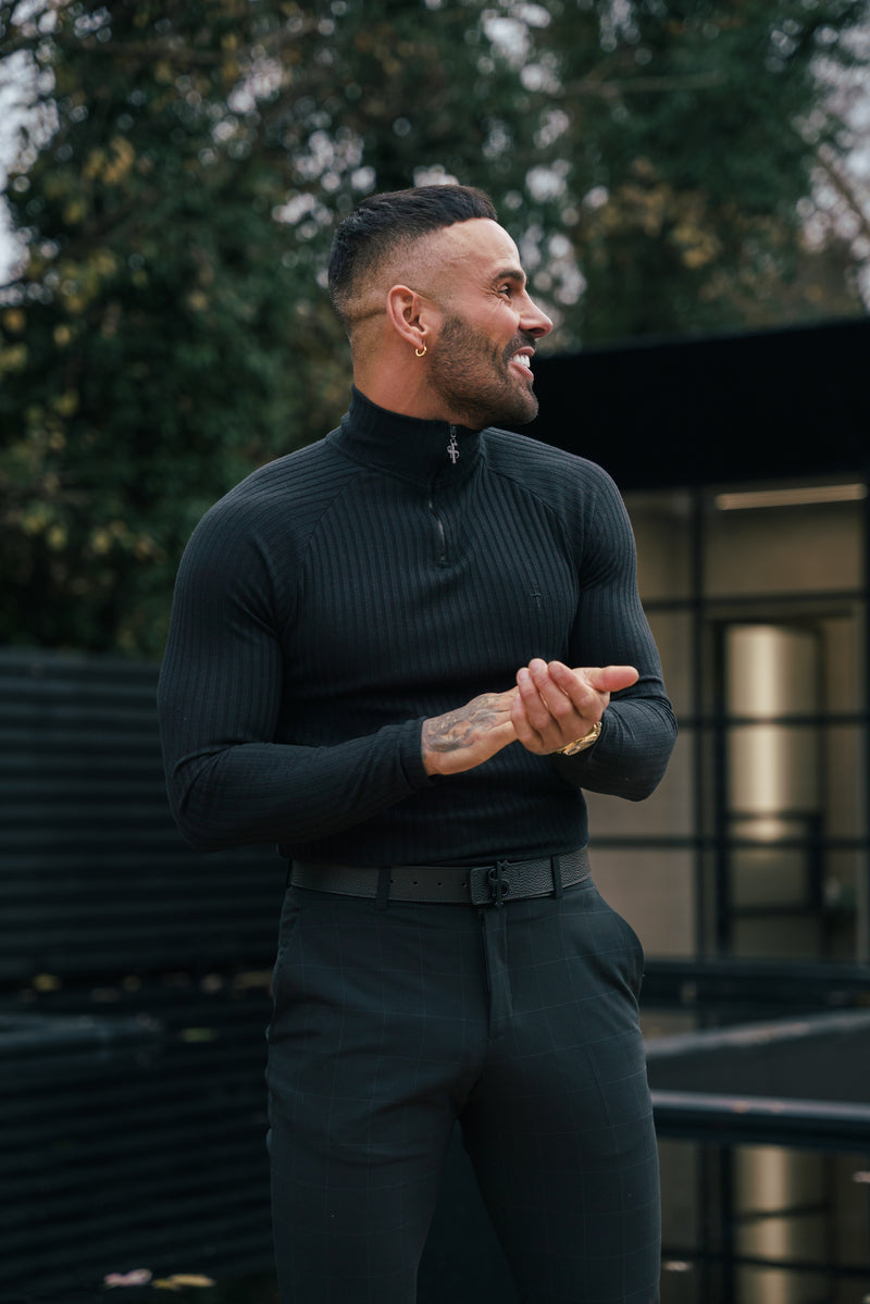 FS Classic Black Ribbed Zip Funnel Neck Raglan Long Sleeve Crew - FSH1265 (PRE ORDER 12TH DECEMBER)