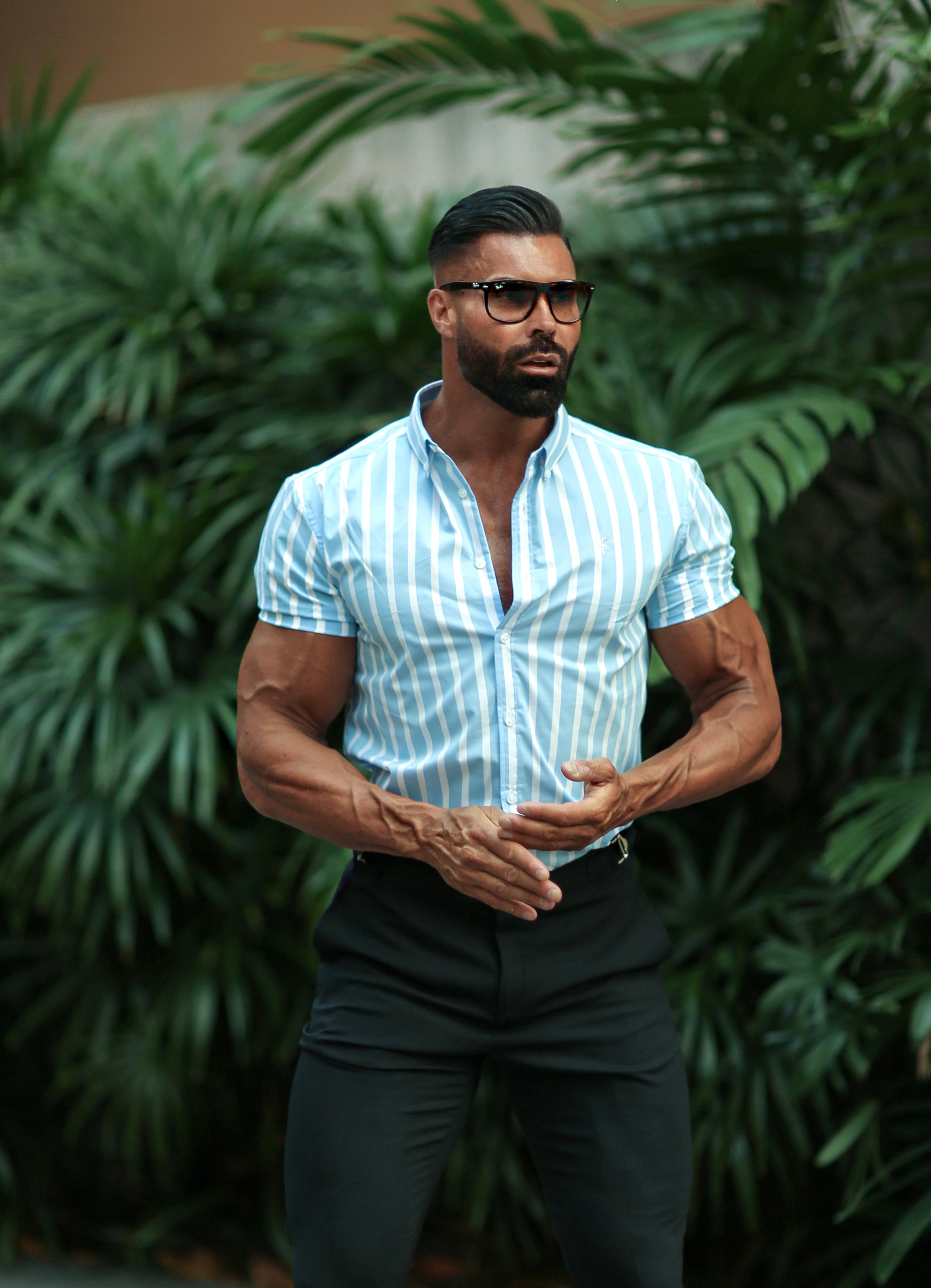 Classic Light Blue and White Deckchair Woven Stripe Short Sleeve - FS976