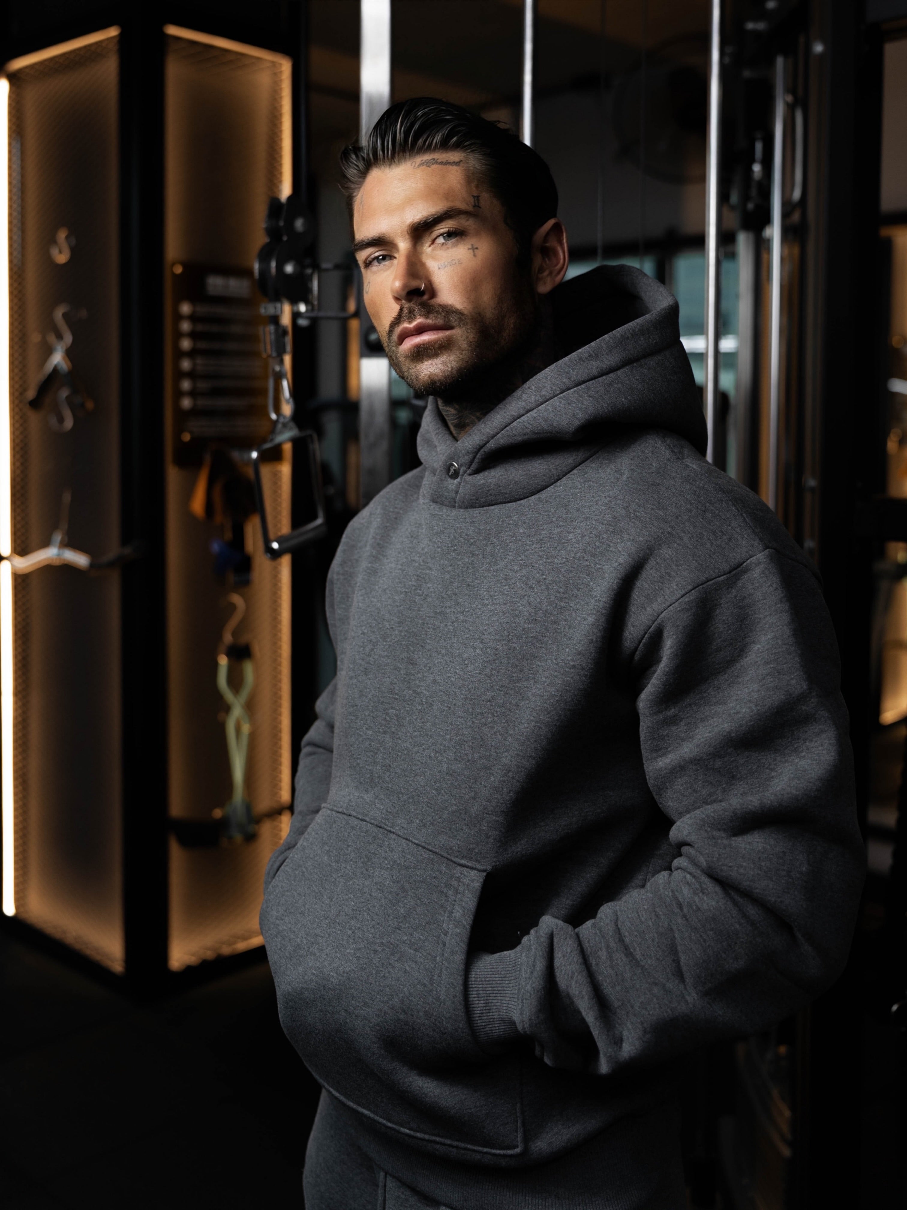 Charcoal Oversized Hoodie With Functional FS Stud - FSR007